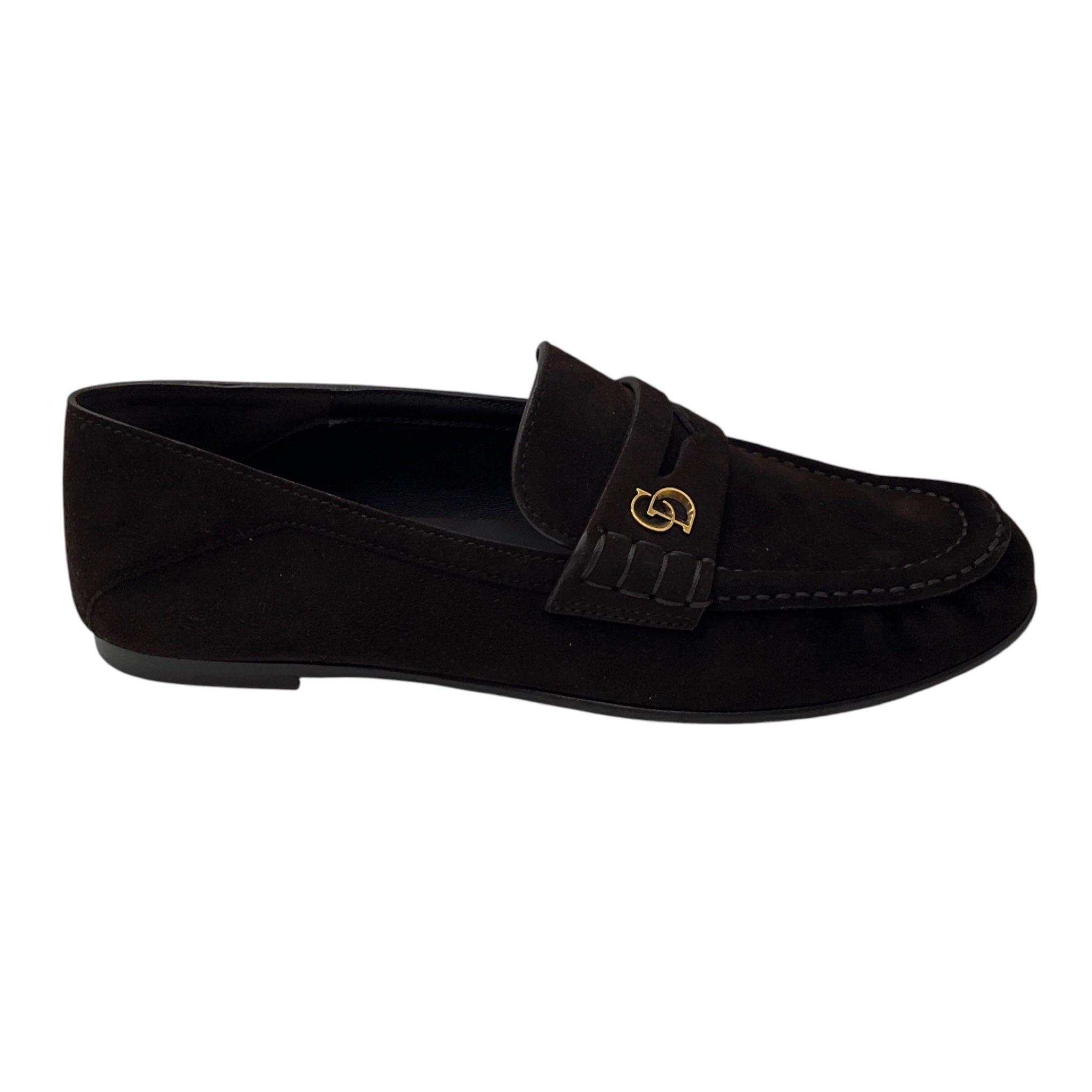 Christian Dior Brown / Gold CD Logo Embellished Suede Leather Loafers / Flats