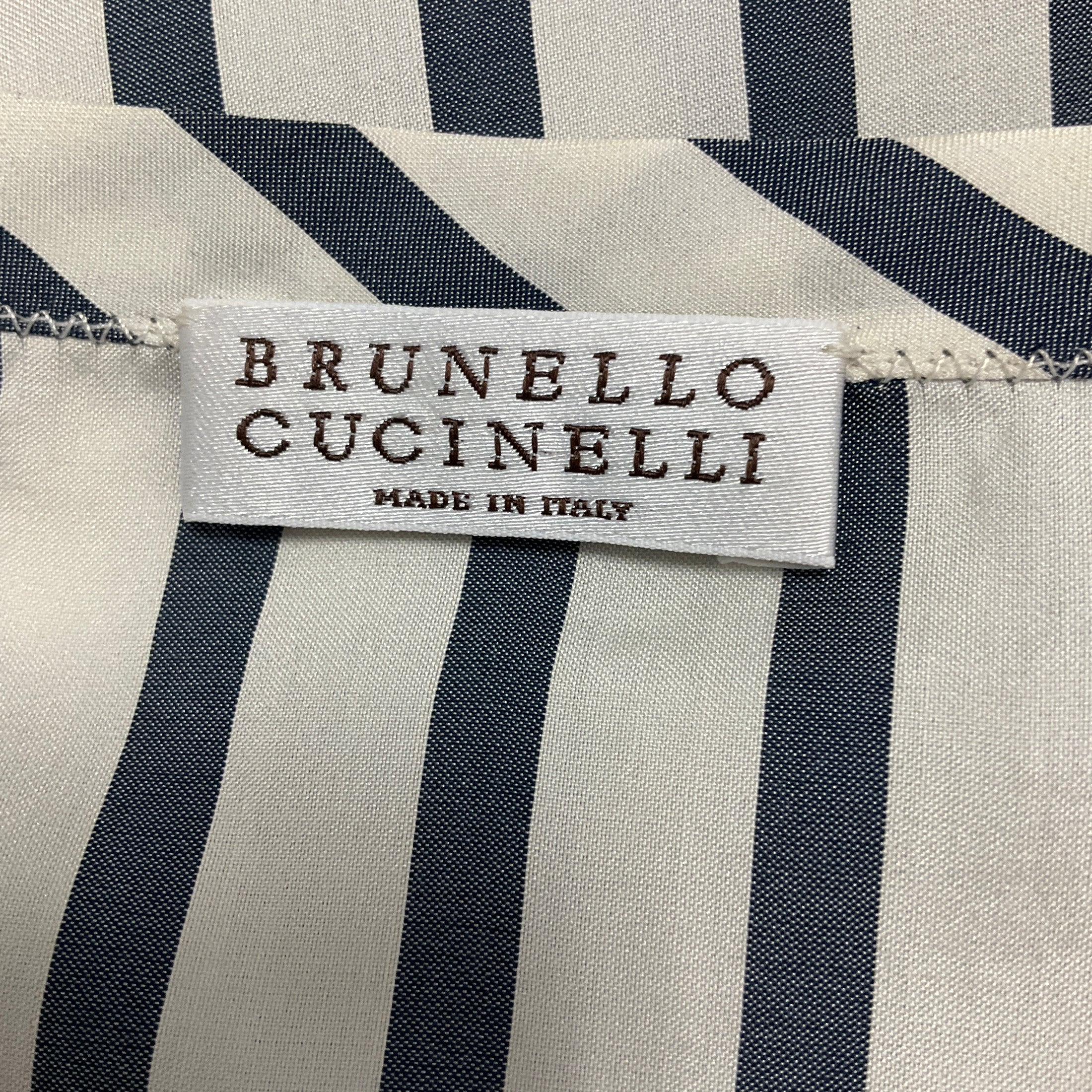 Brunello Cucinelli Ivory / Charcoal Grey Striped Sleeveless Silk Top with Monili