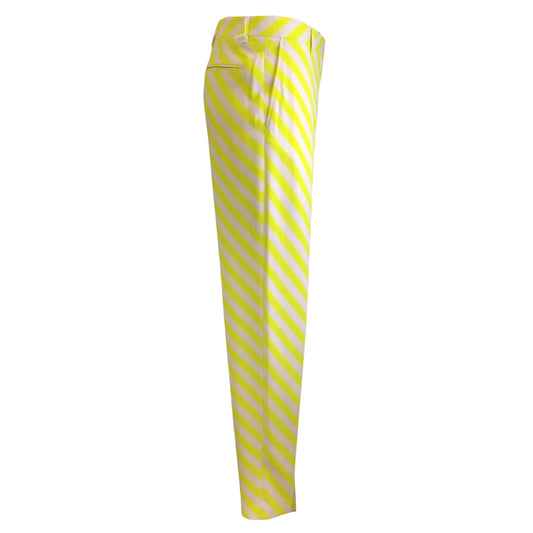 Dries van Noten Beige / Neon Yellow Striped Crepe Trousers / Pants