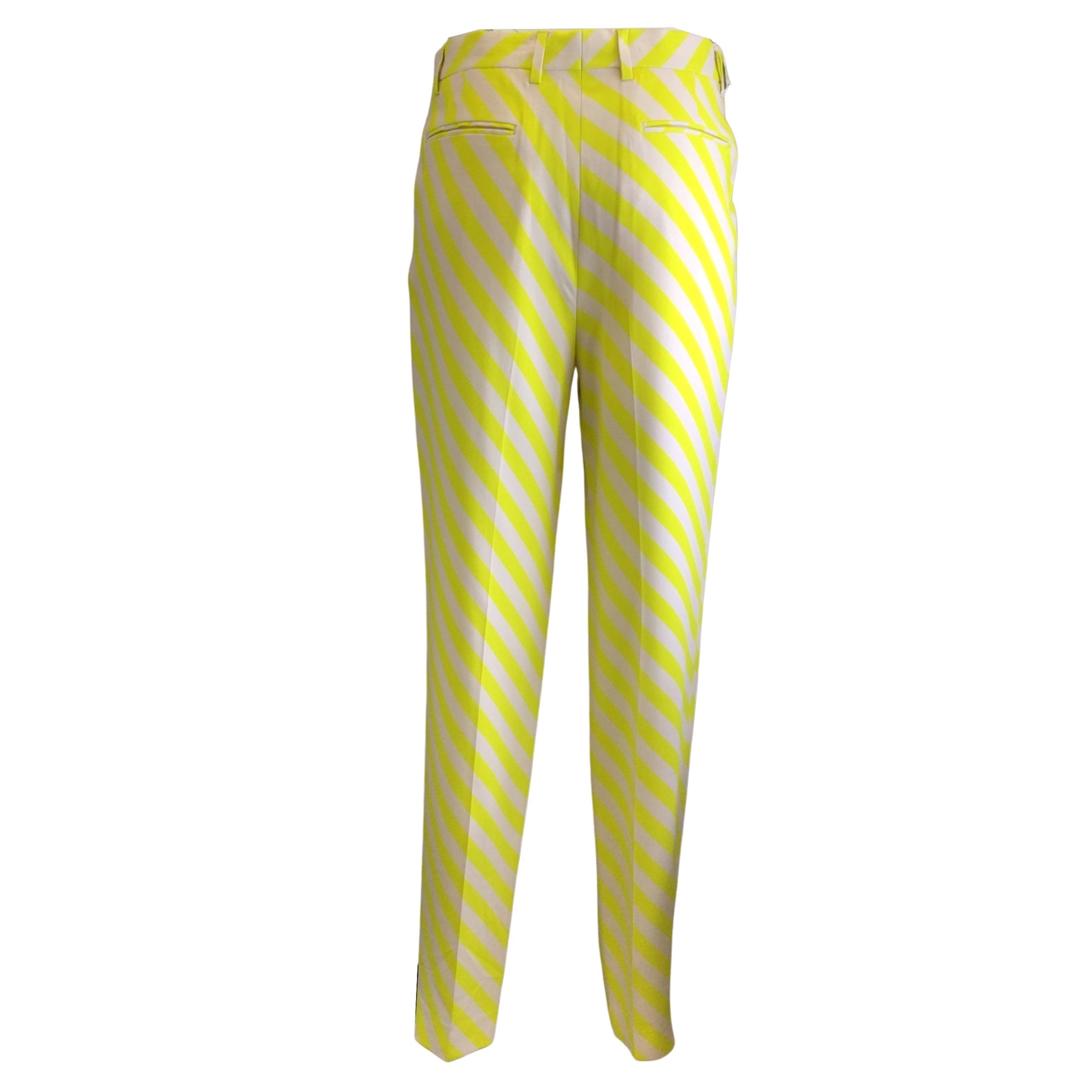 Dries van Noten Beige / Neon Yellow Striped Crepe Trousers / Pants