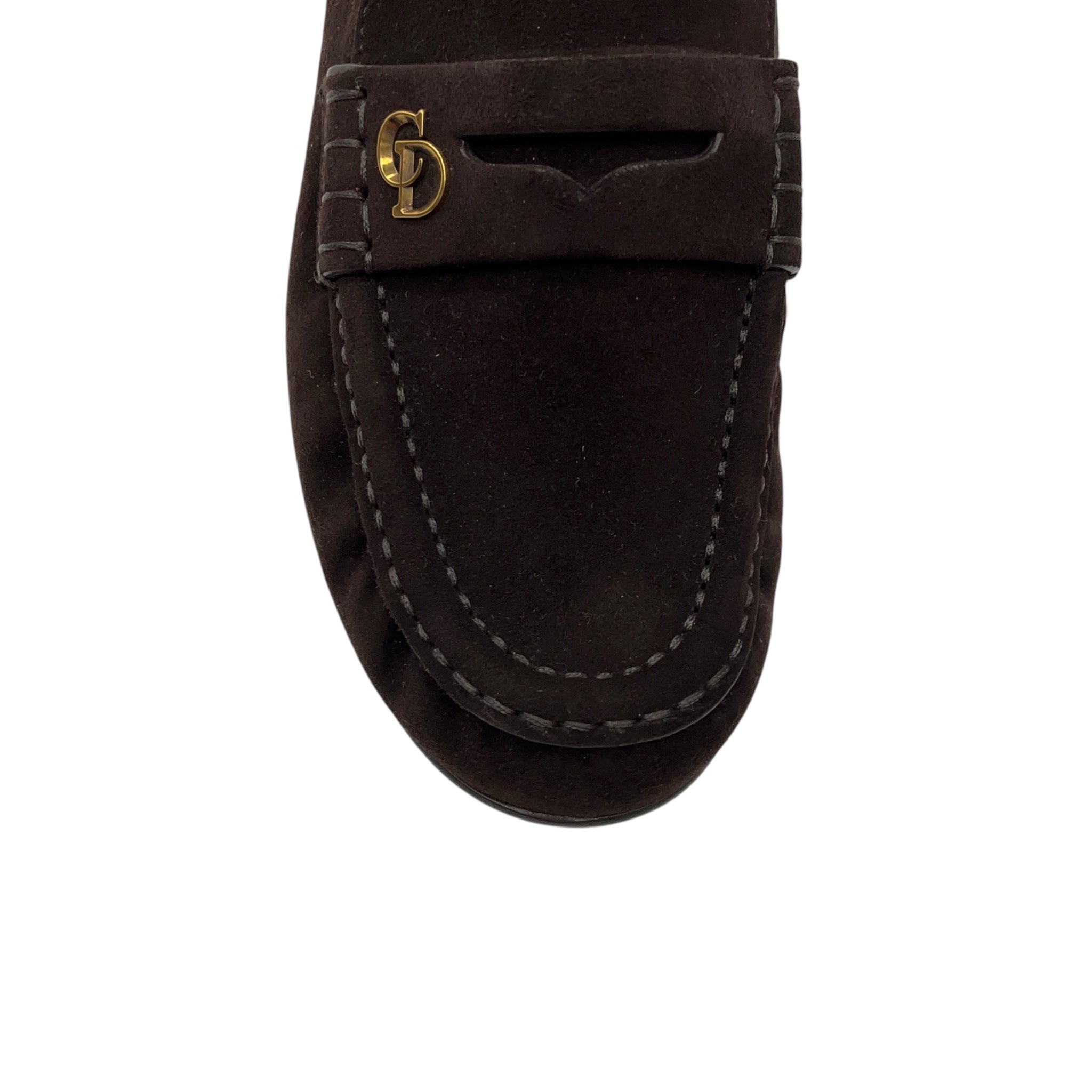Christian Dior Brown / Gold CD Logo Embellished Suede Leather Loafers / Flats