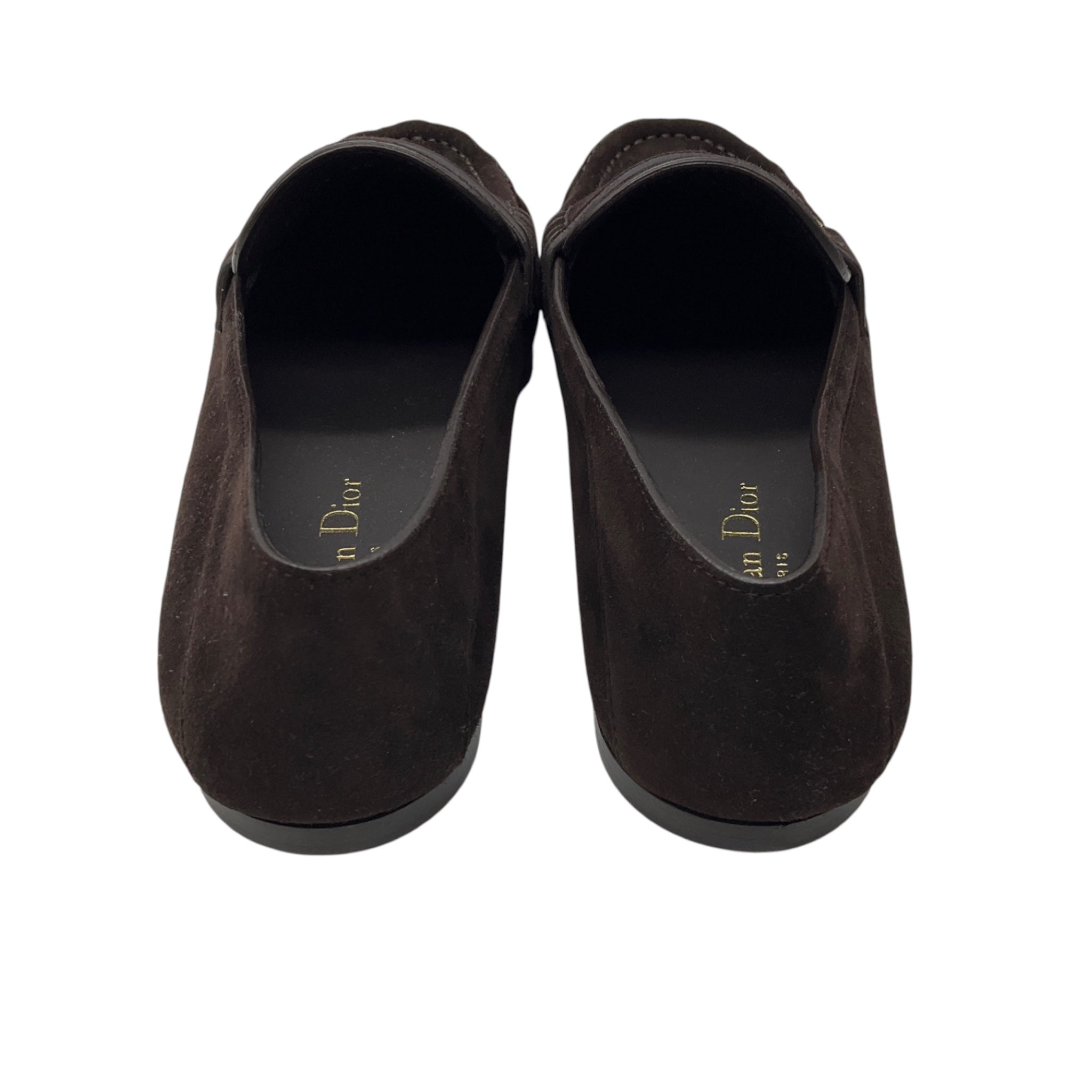 Christian Dior Brown / Gold CD Logo Embellished Suede Leather Loafers / Flats