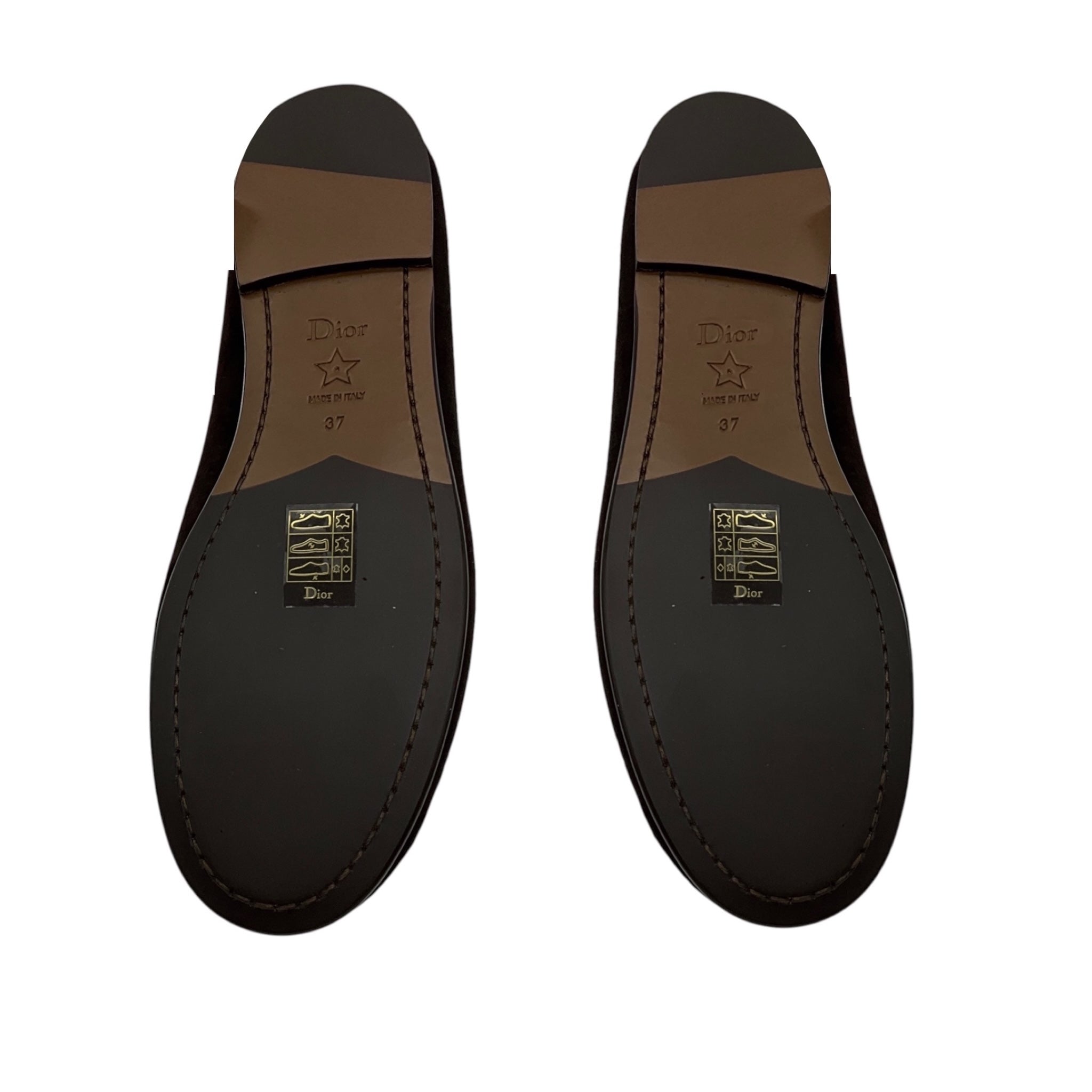 Christian Dior Brown / Gold CD Logo Embellished Suede Leather Loafers / Flats