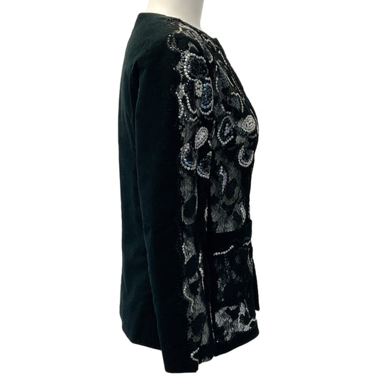 Chanel Black Velvet Silver Sequined Lace Open Jacket