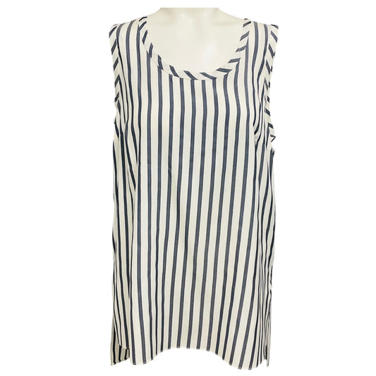 Brunello Cucinelli Ivory / Charcoal Grey Striped Sleeveless Silk Top with Monili