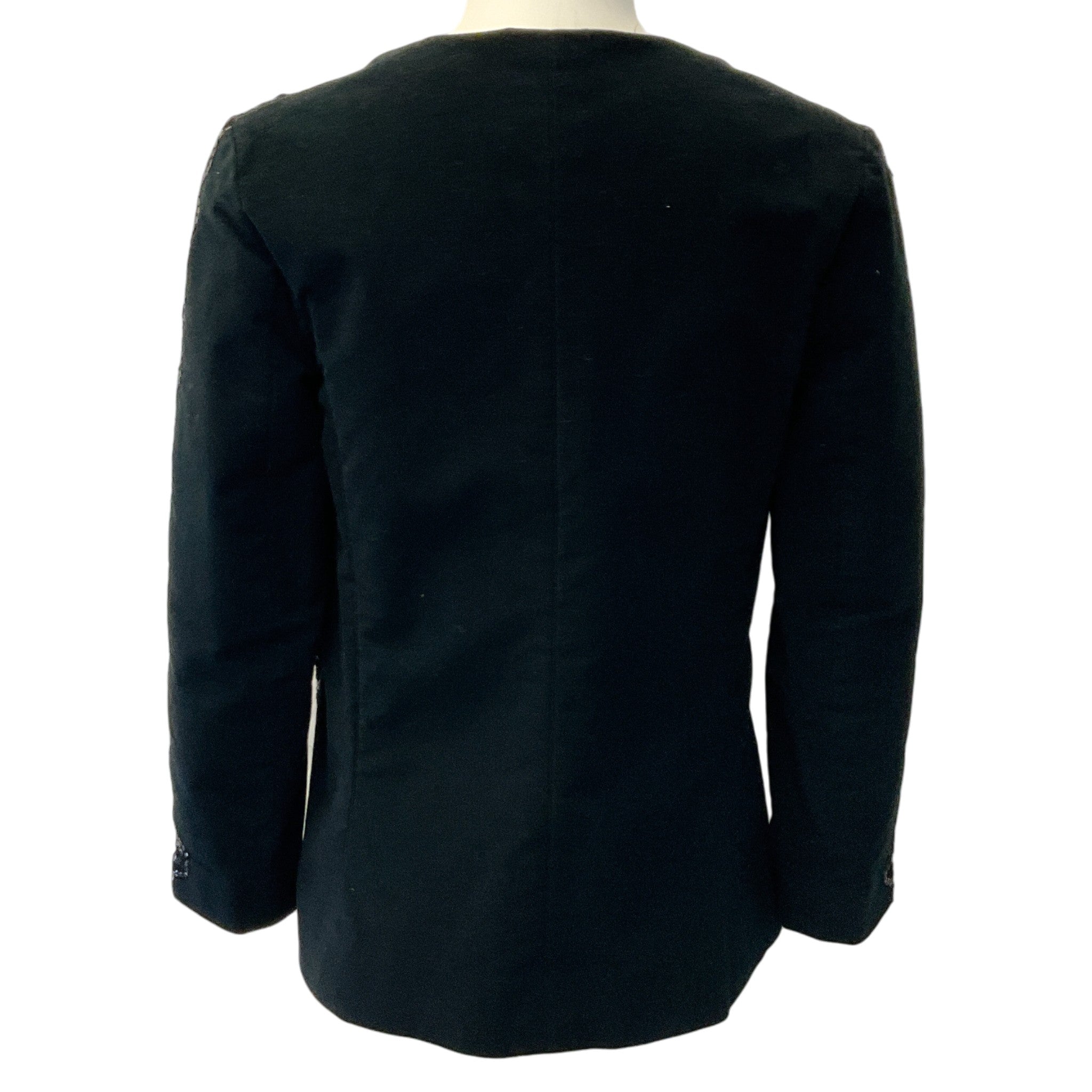 Chanel Black Velvet Silver Sequined Lace Open Jacket