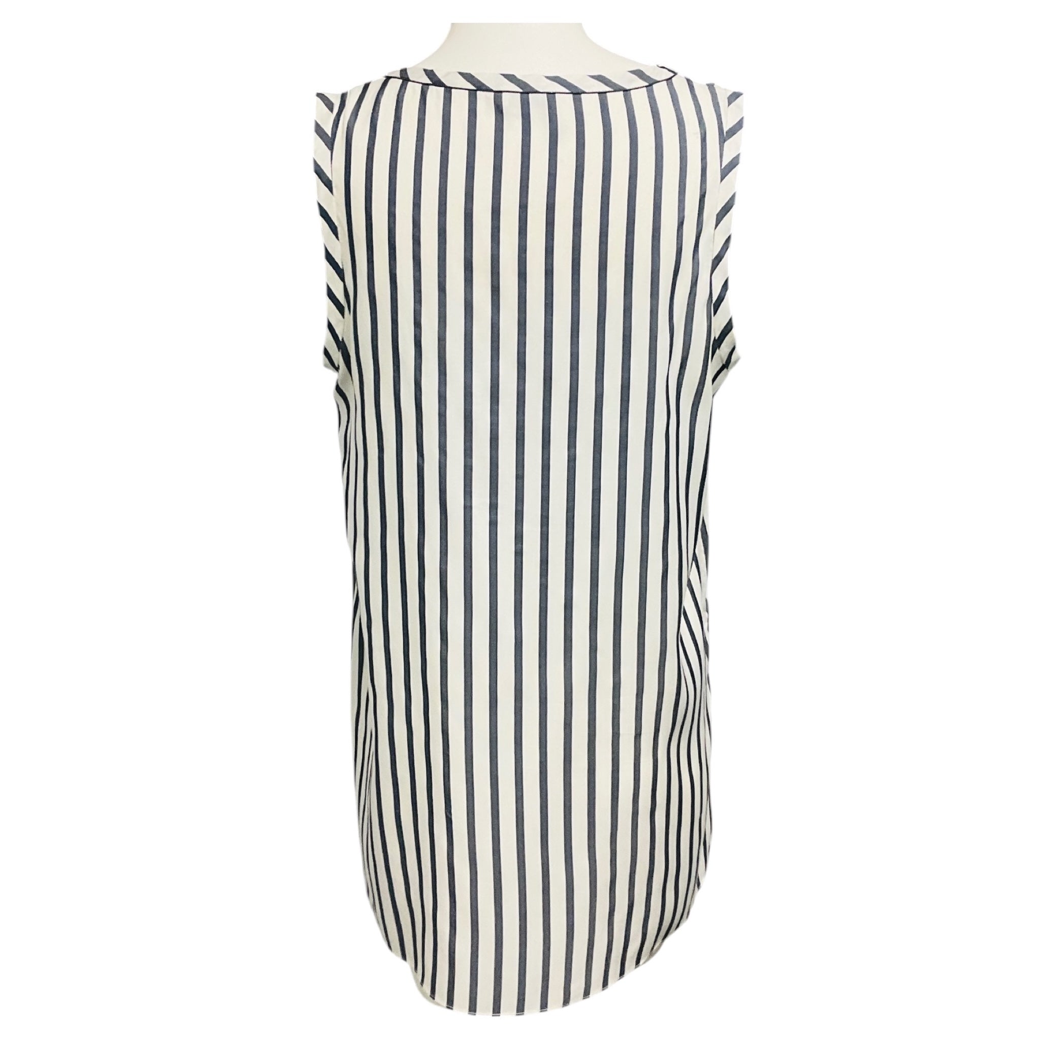 Brunello Cucinelli Ivory / Charcoal Grey Striped Sleeveless Silk Top with Monili