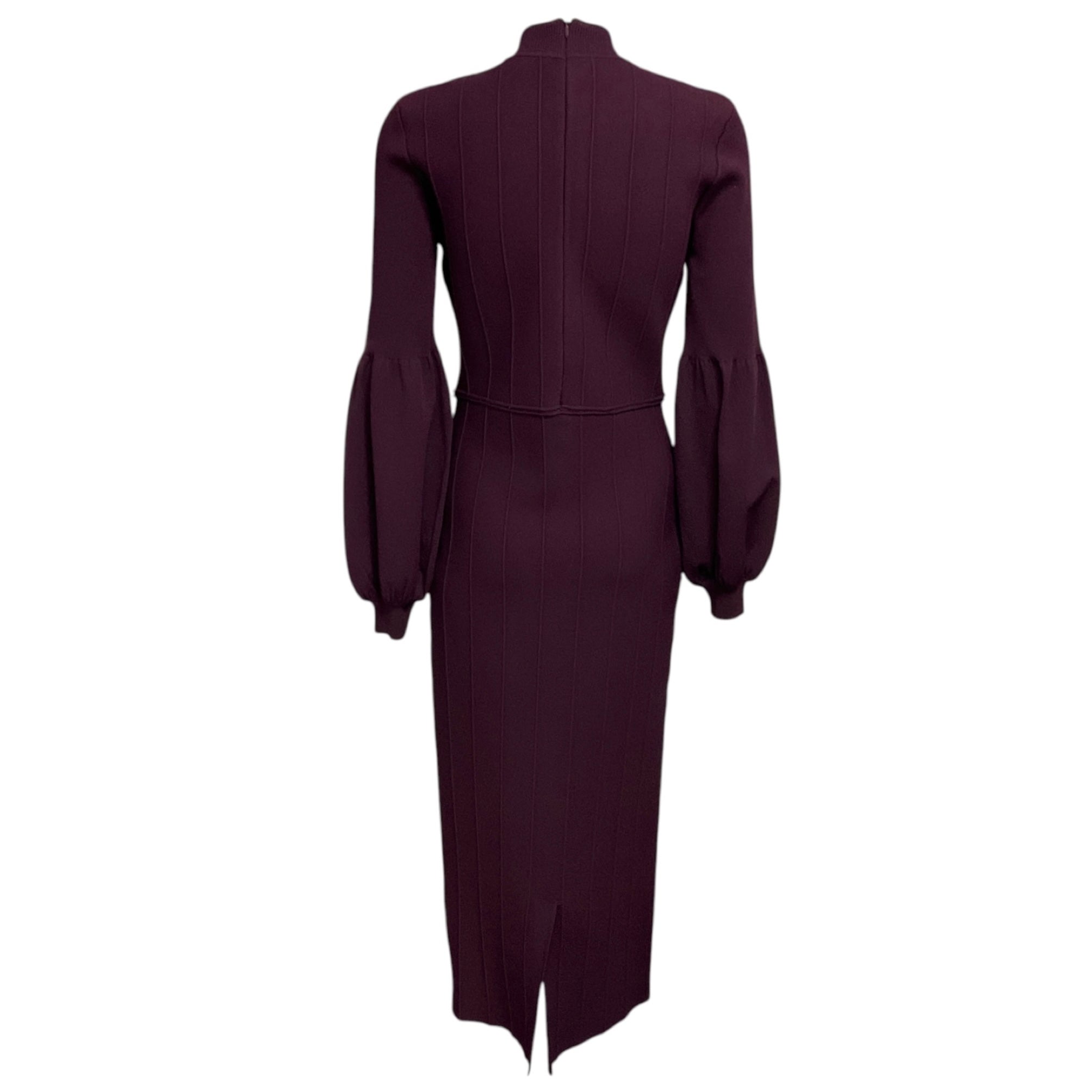 Lela Rose Burgundy Long Sleeved Fitted Knit Midi Dress