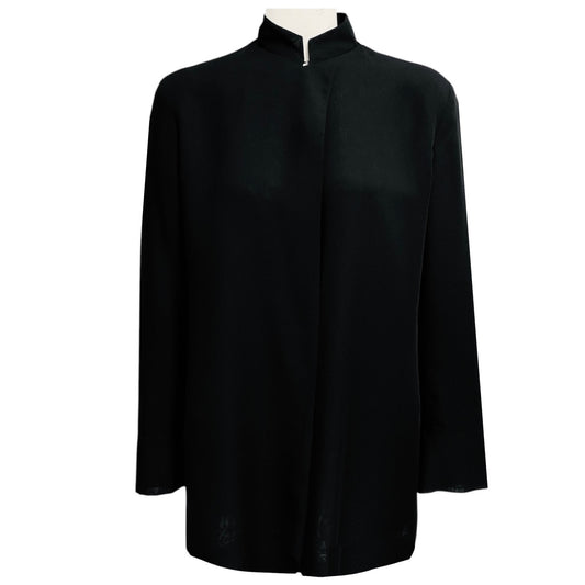 Jil Sander Black Mandarin Collar Sheer Crepe Jacket