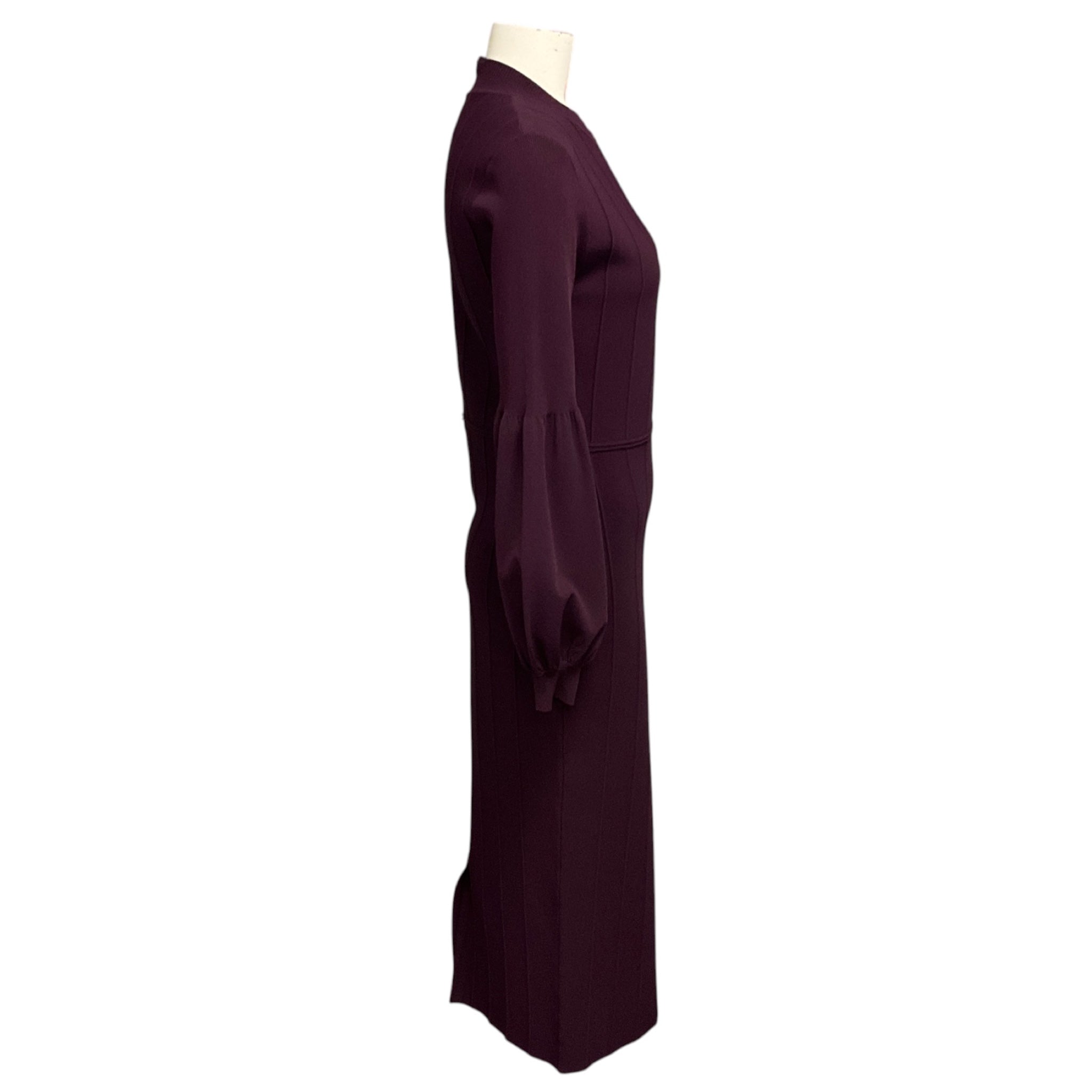 Lela Rose Burgundy Long Sleeved Fitted Knit Midi Dress