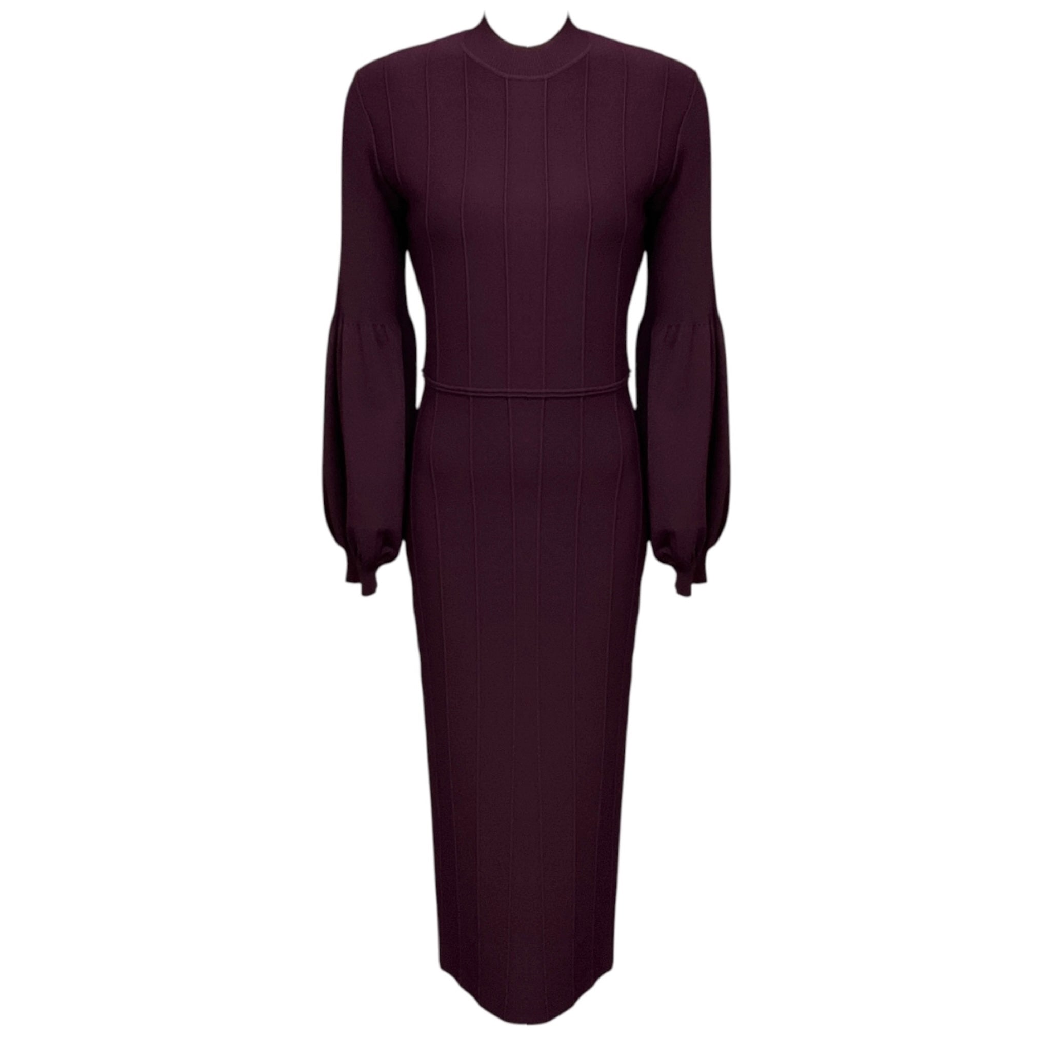 Lela Rose Burgundy Long Sleeved Fitted Knit Midi Dress