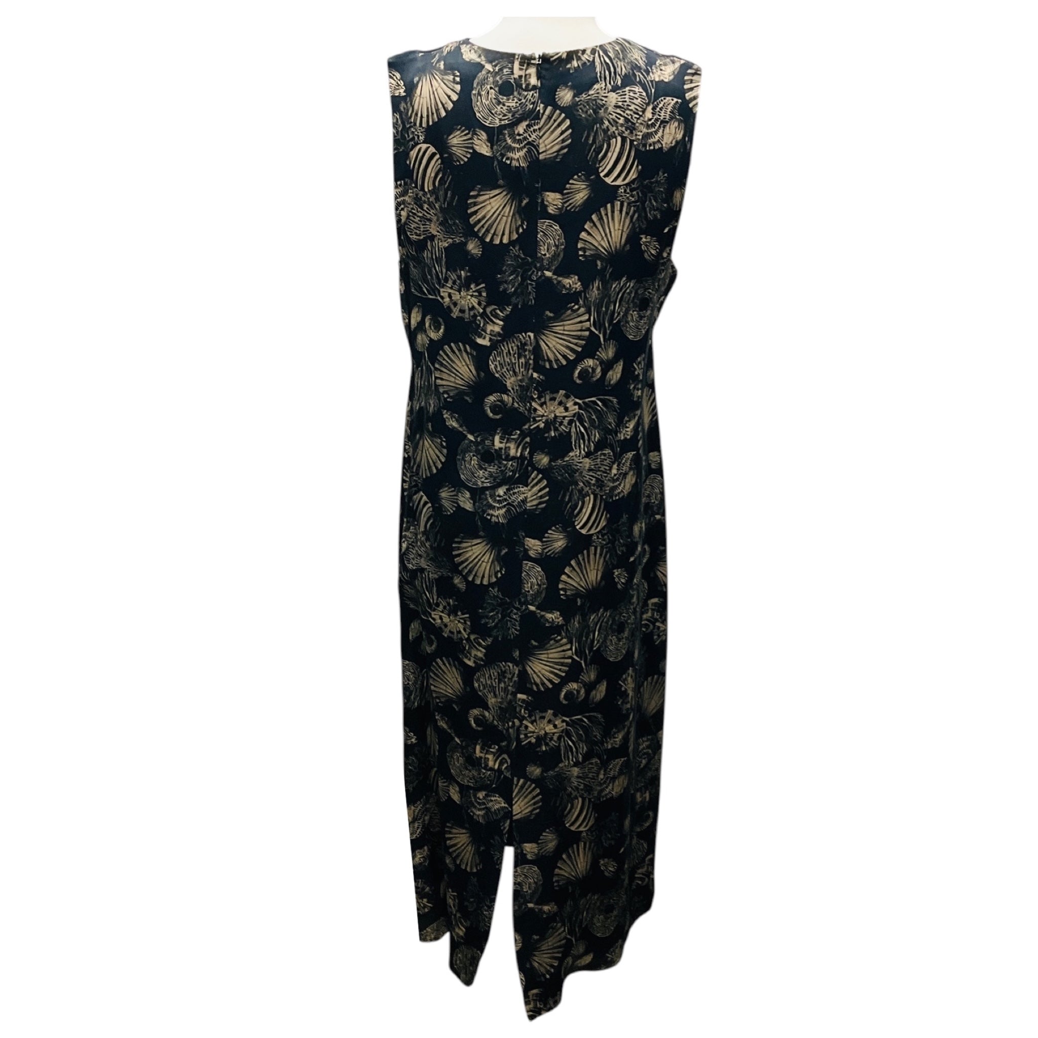Co Black Multi Shell Print Sleeveless Midi Dress