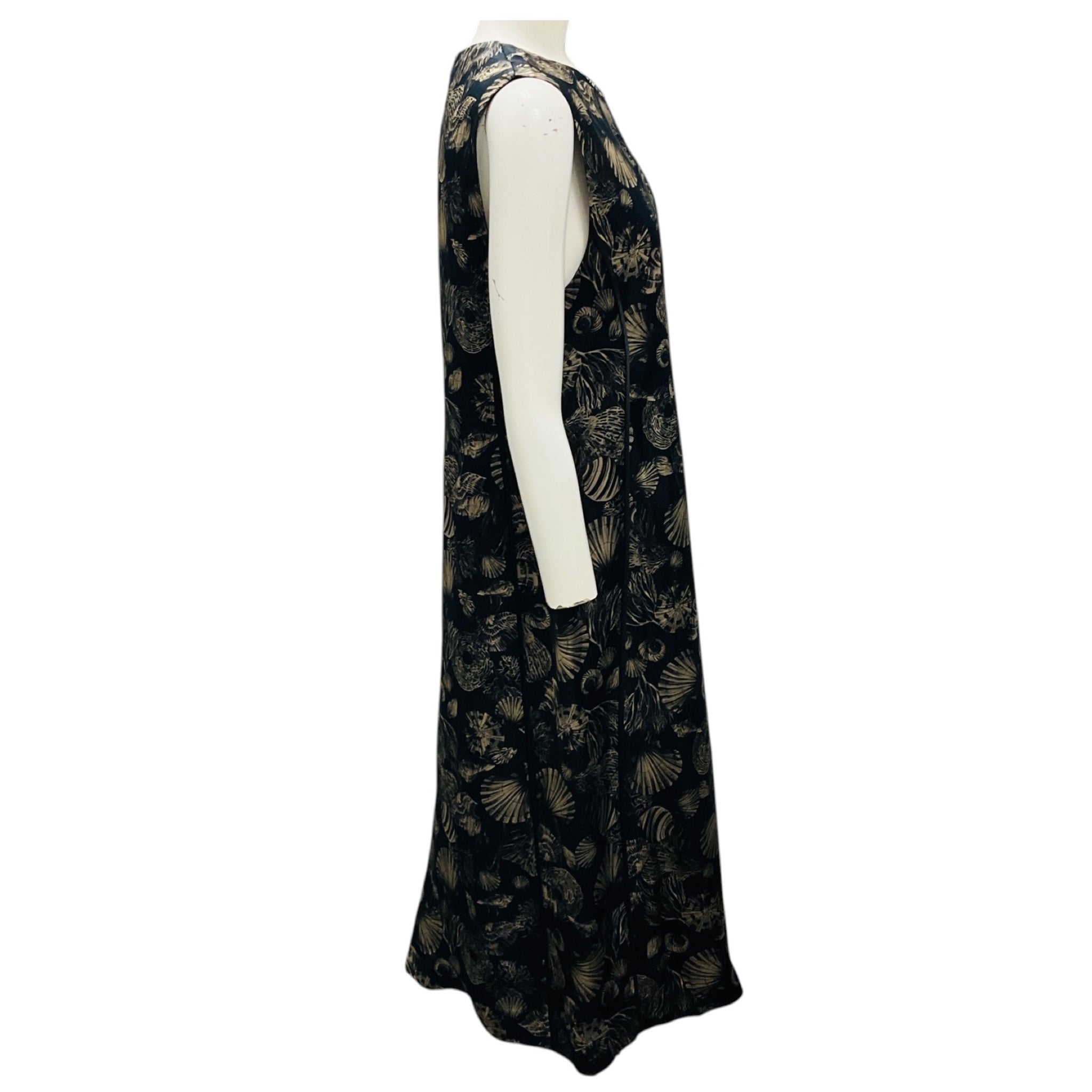 Co Black Multi Shell Print Sleeveless Midi Dress