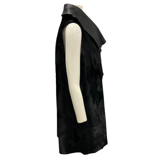 Lafayette 148 New York Black Reversible Calf Hair and Leather Toggle Vest