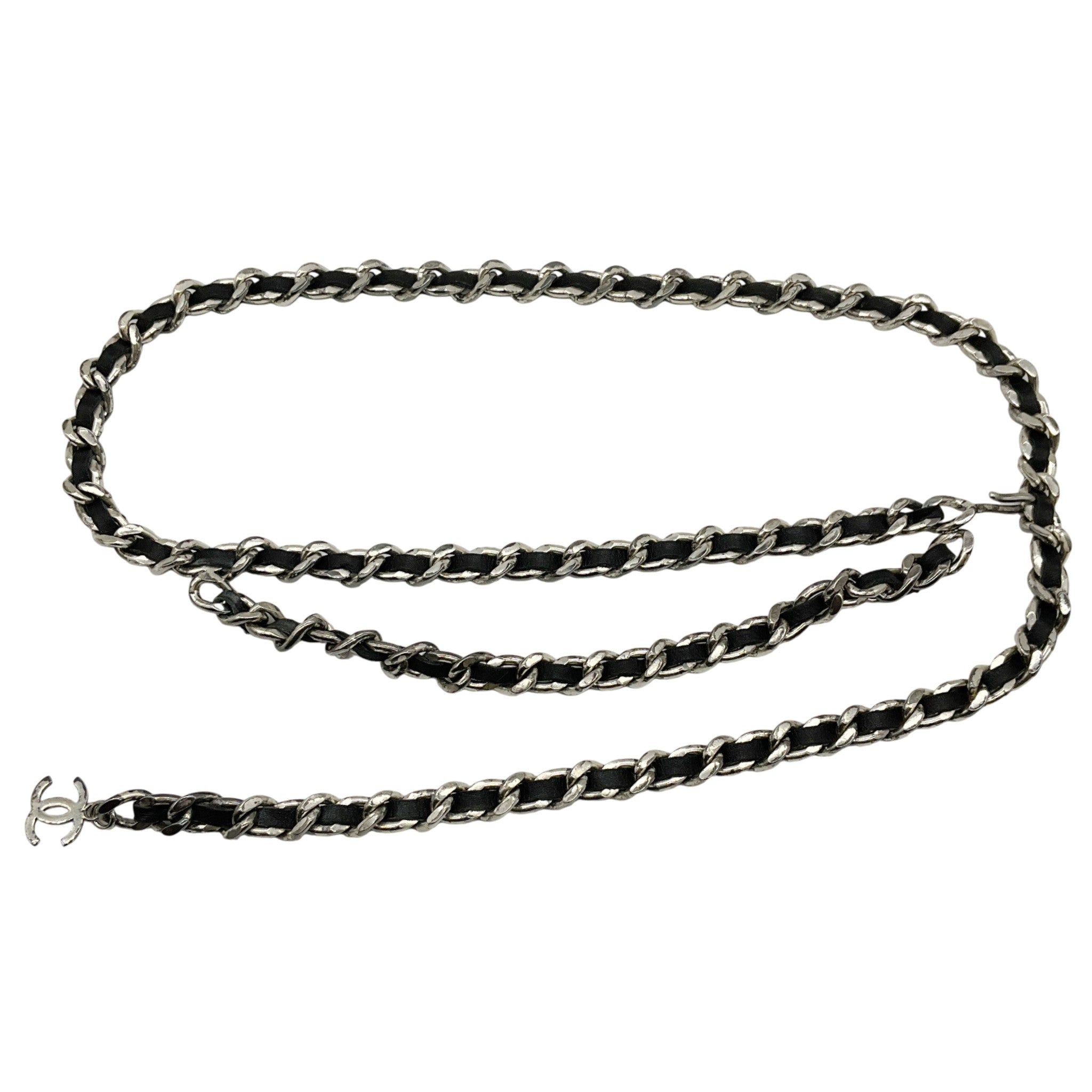 Chanel Vintage 1996 Black Leather Chain Belt
