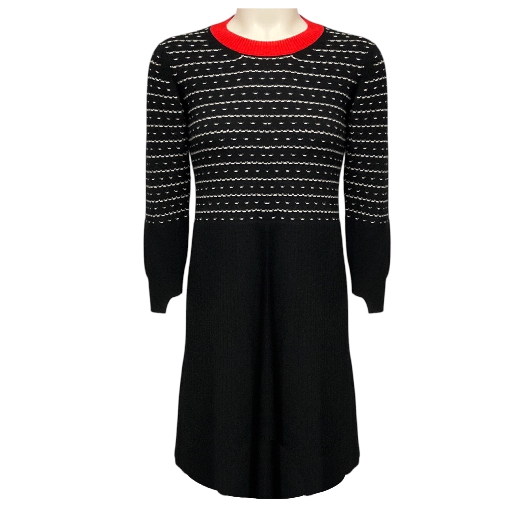 Barrie Black / White / Red Long Sleeved Cashmere Knit Dress