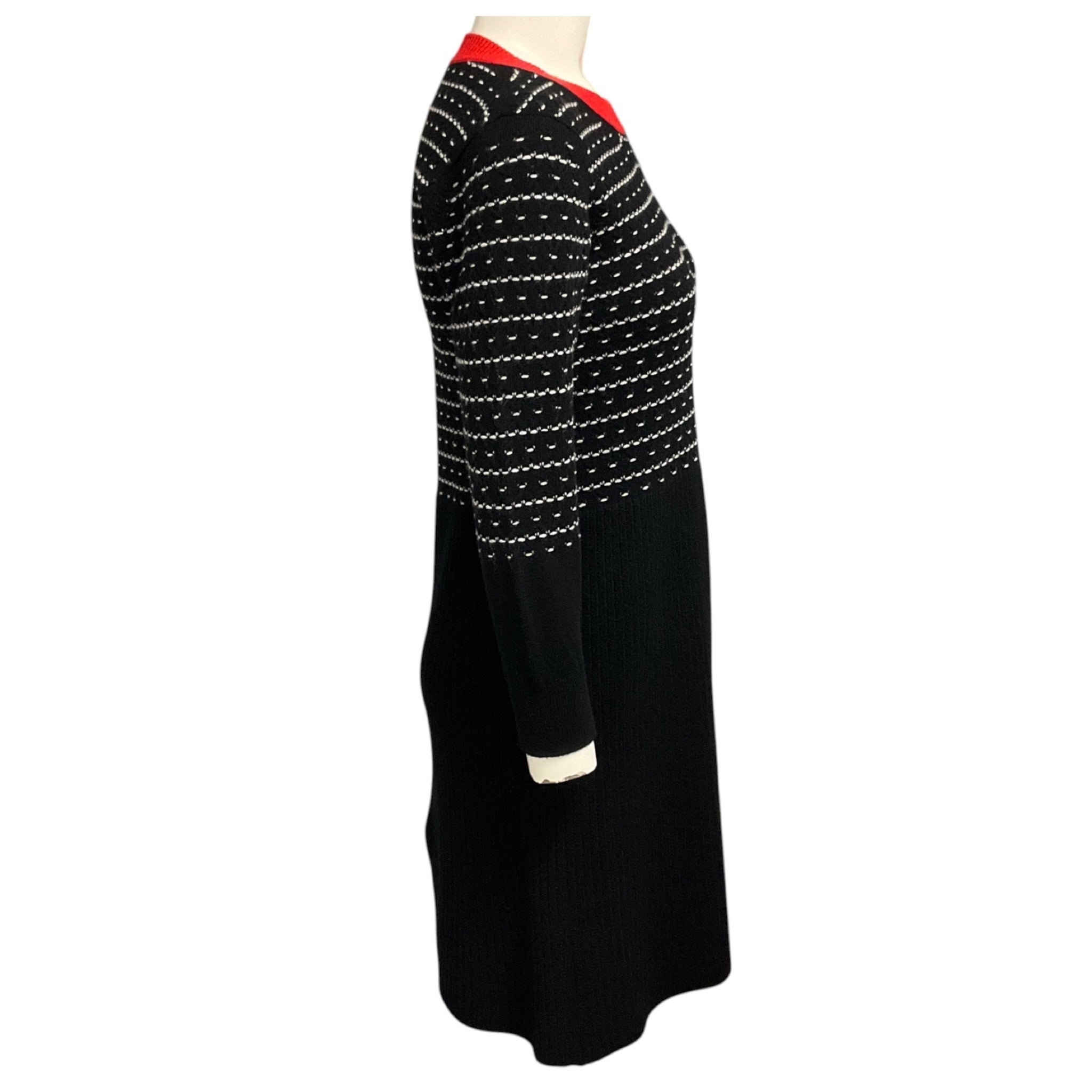 Barrie Black / White / Red Long Sleeved Cashmere Knit Dress