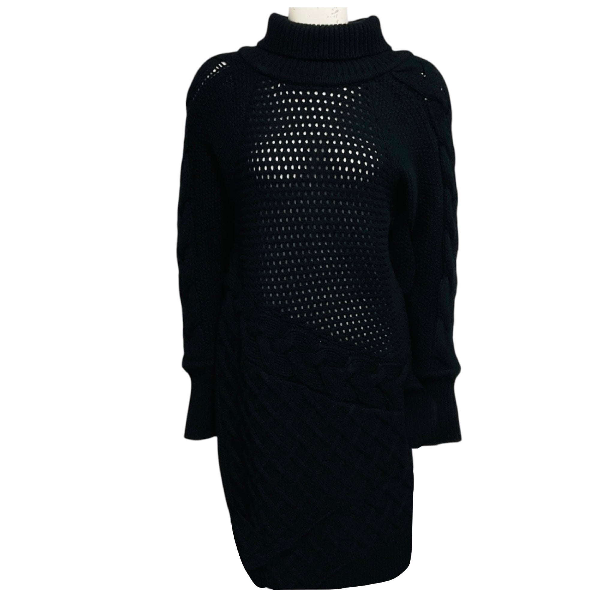 Prabal Gurung Black Long Sleeved Cashmere Knit Turtleneck Sweater Dress