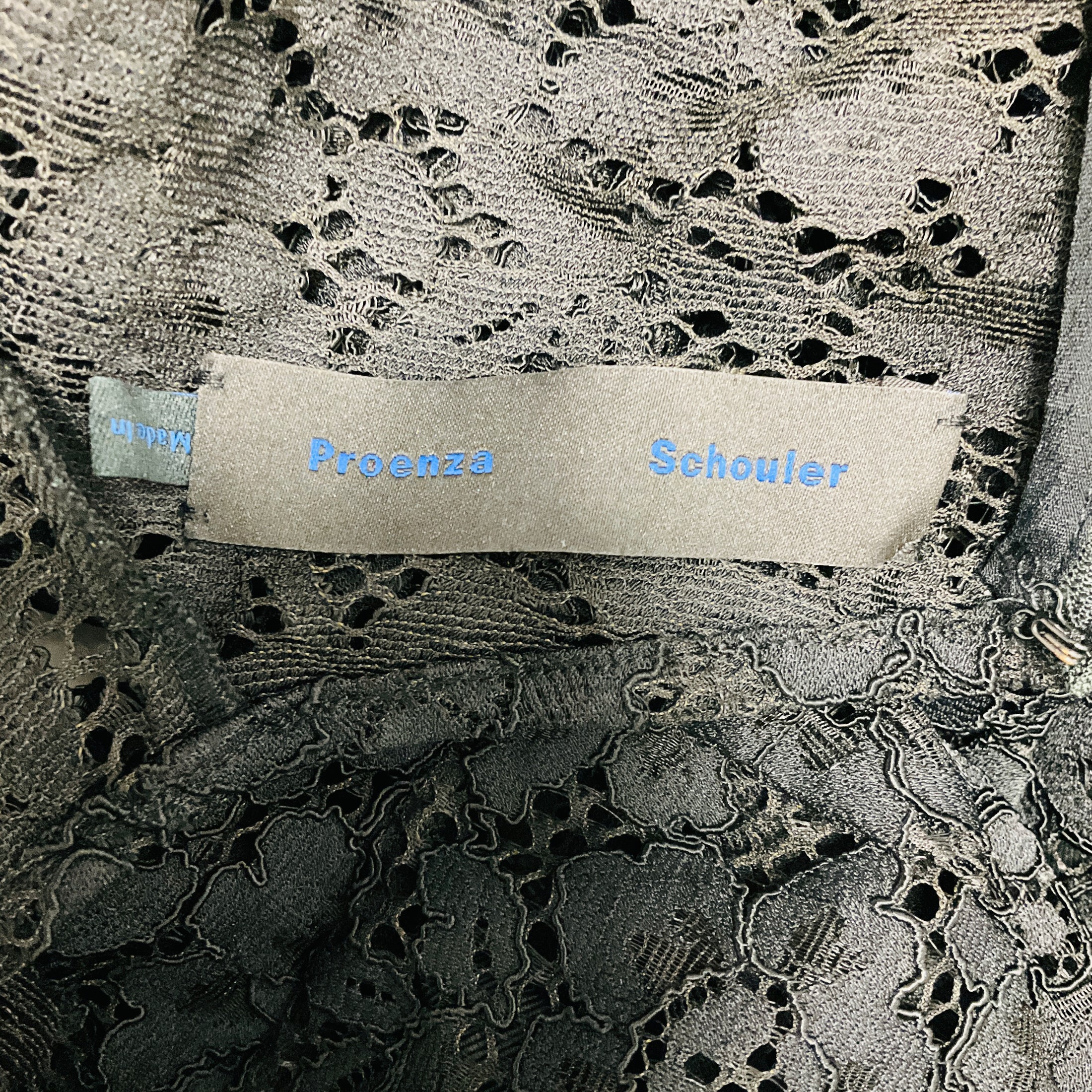 Proenza Schouler Black Short Sleeved Floral Lace Top