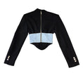 Load image into Gallery viewer, Dion Lee Black / Cyan Wool and Denim Float Corset Blazer
