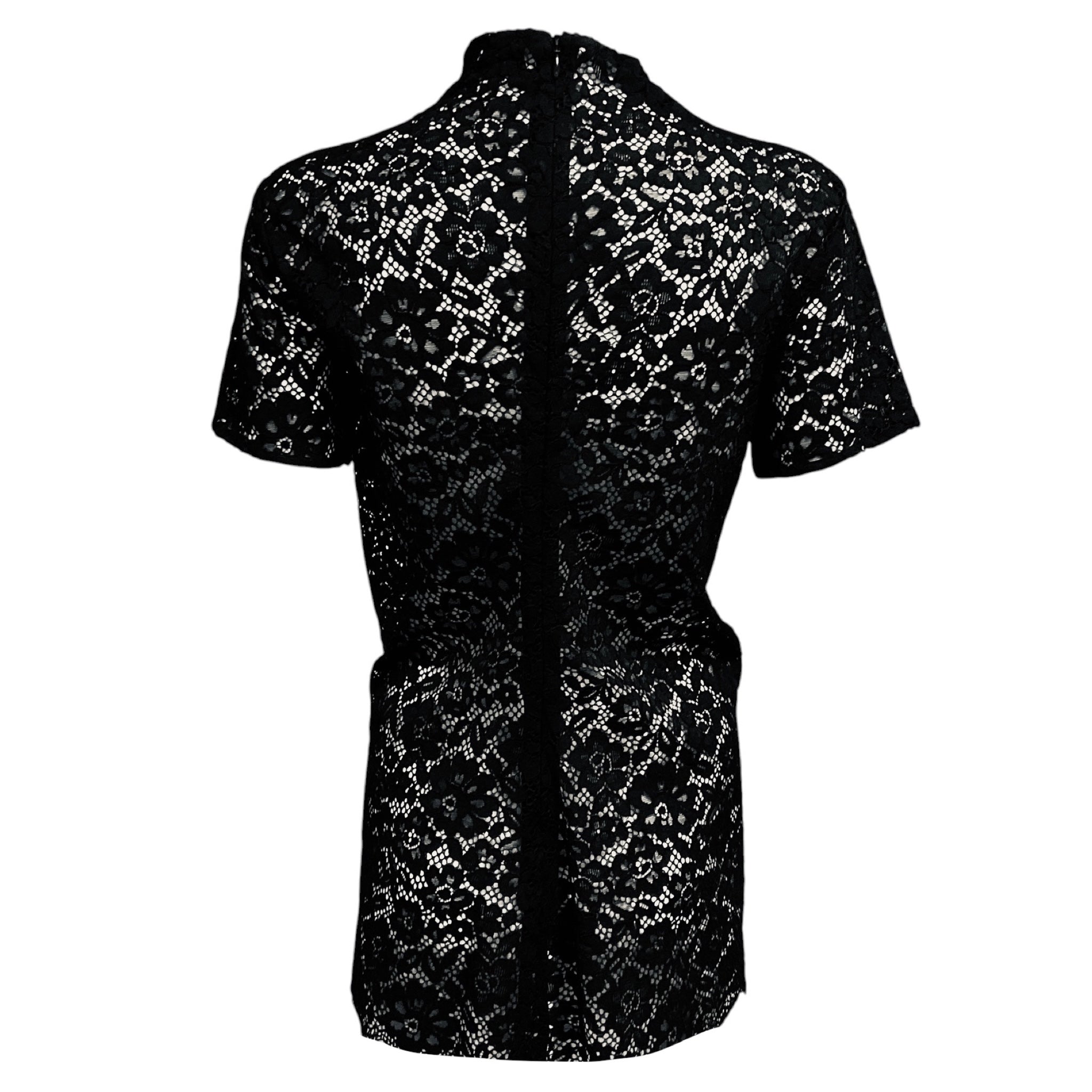 Proenza Schouler Black Short Sleeved Floral Lace Top