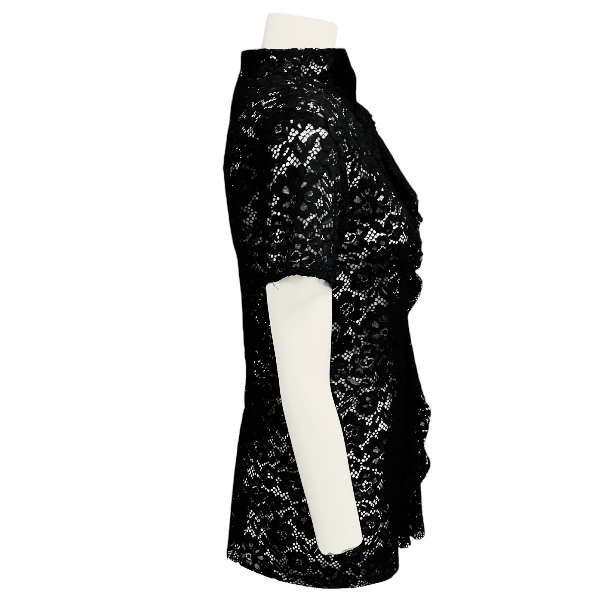 Proenza Schouler Black Short Sleeved Floral Lace Top