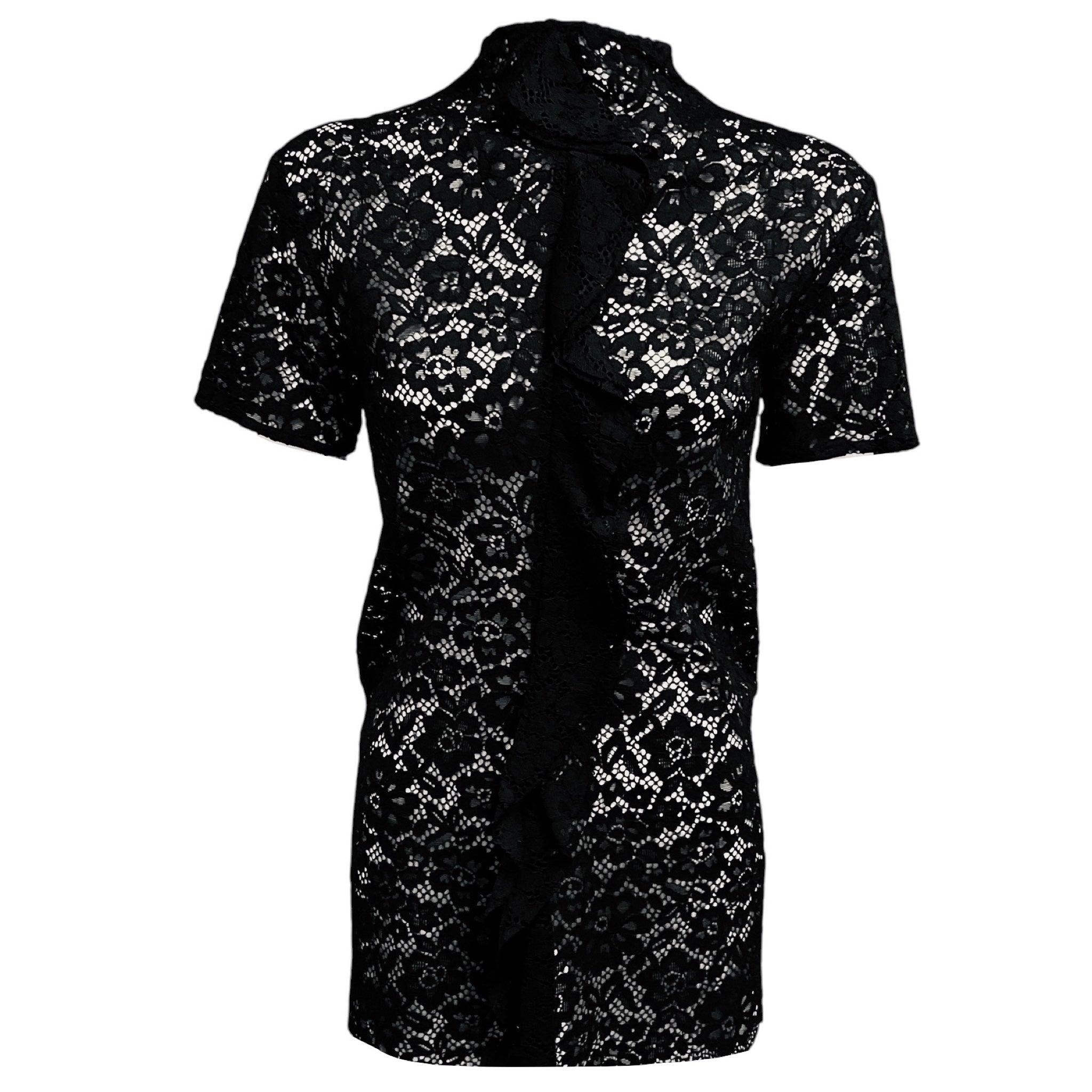 Proenza Schouler Black Short Sleeved Floral Lace Top