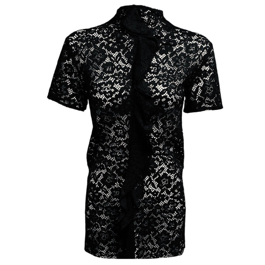 Proenza Schouler Black Short Sleeved Floral Lace Top