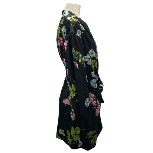 Cynthia Rowley Black Multi Night Garden Floral-print Silk Wrap Dress