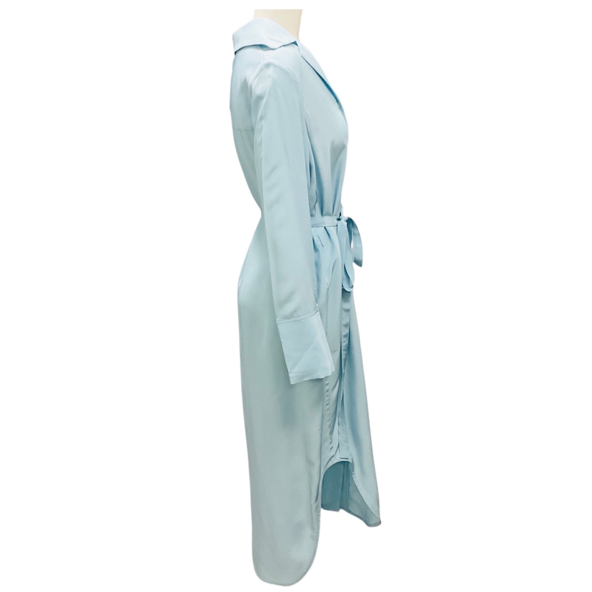 Co Light Blue Button Front Notch Collar Shirt Dress with Tie