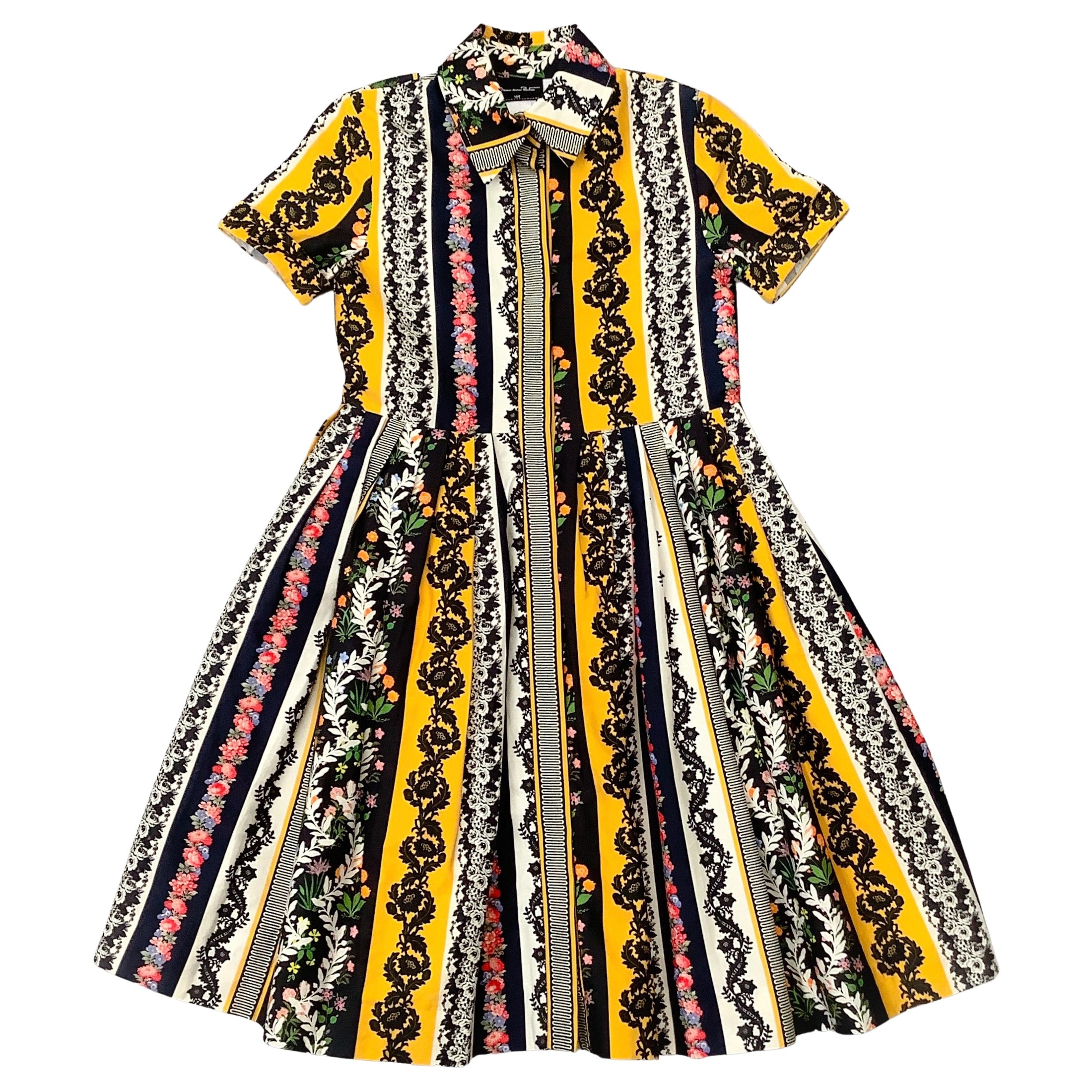 Children's Oscar de la Renta Mustard / Black Flora Short Sleeve Dress