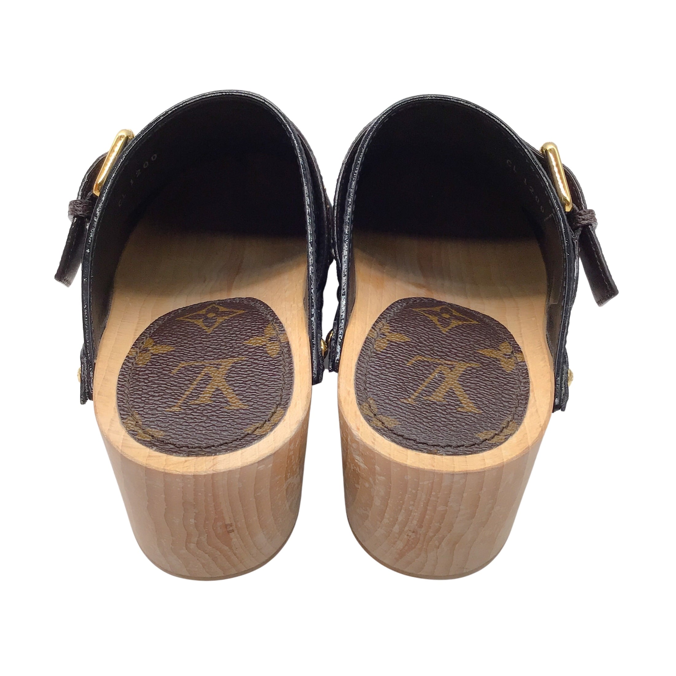 Louis Vuitton Black / Brown Monogram Coated Canvas and Leather Cottage Clog Mules