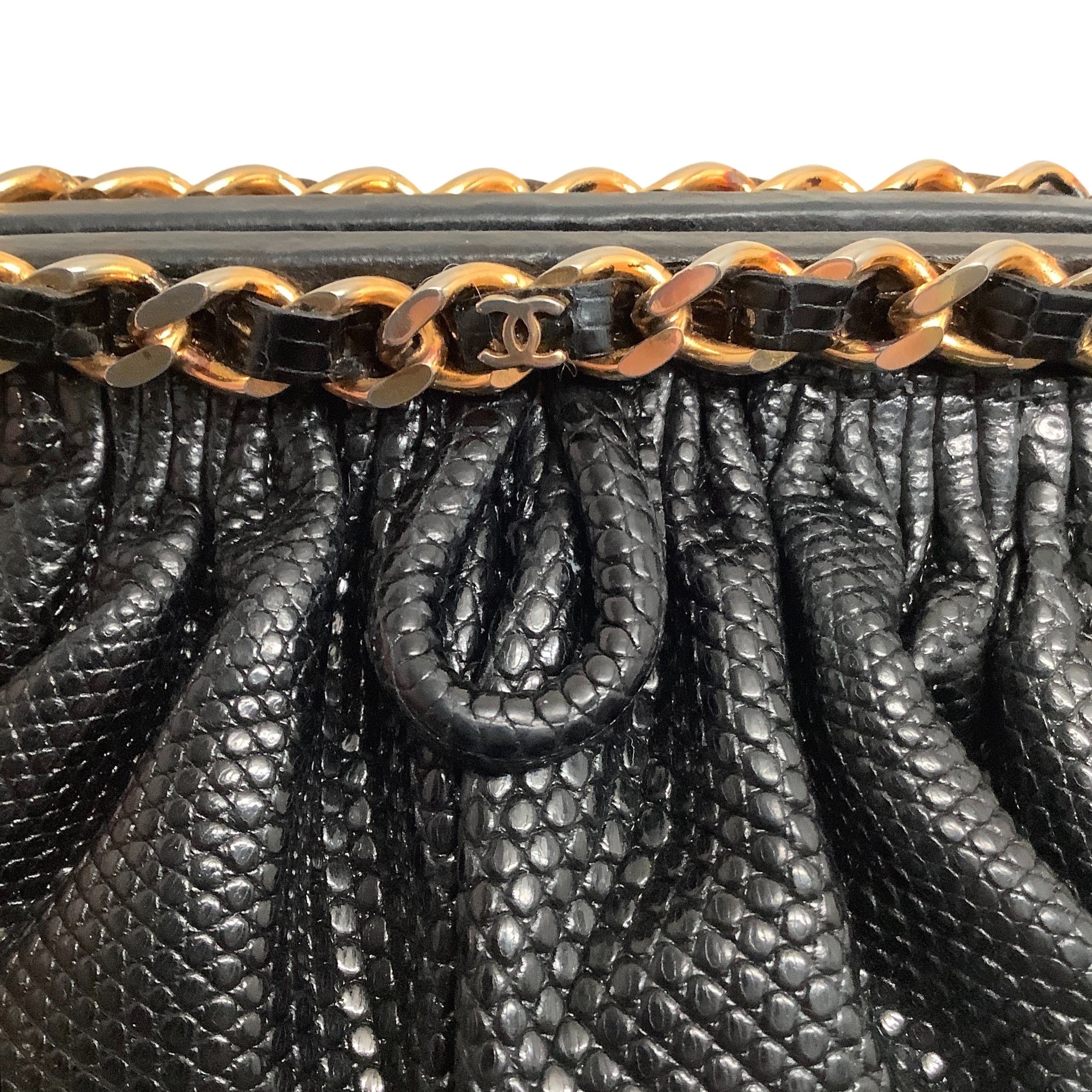 Chanel Vintage 1980's Black Nappa Leather Frame Bag with Chain Detail