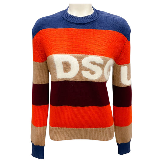Dsquared2 Orange Multi 2020 Logo Wool Knit Sweater