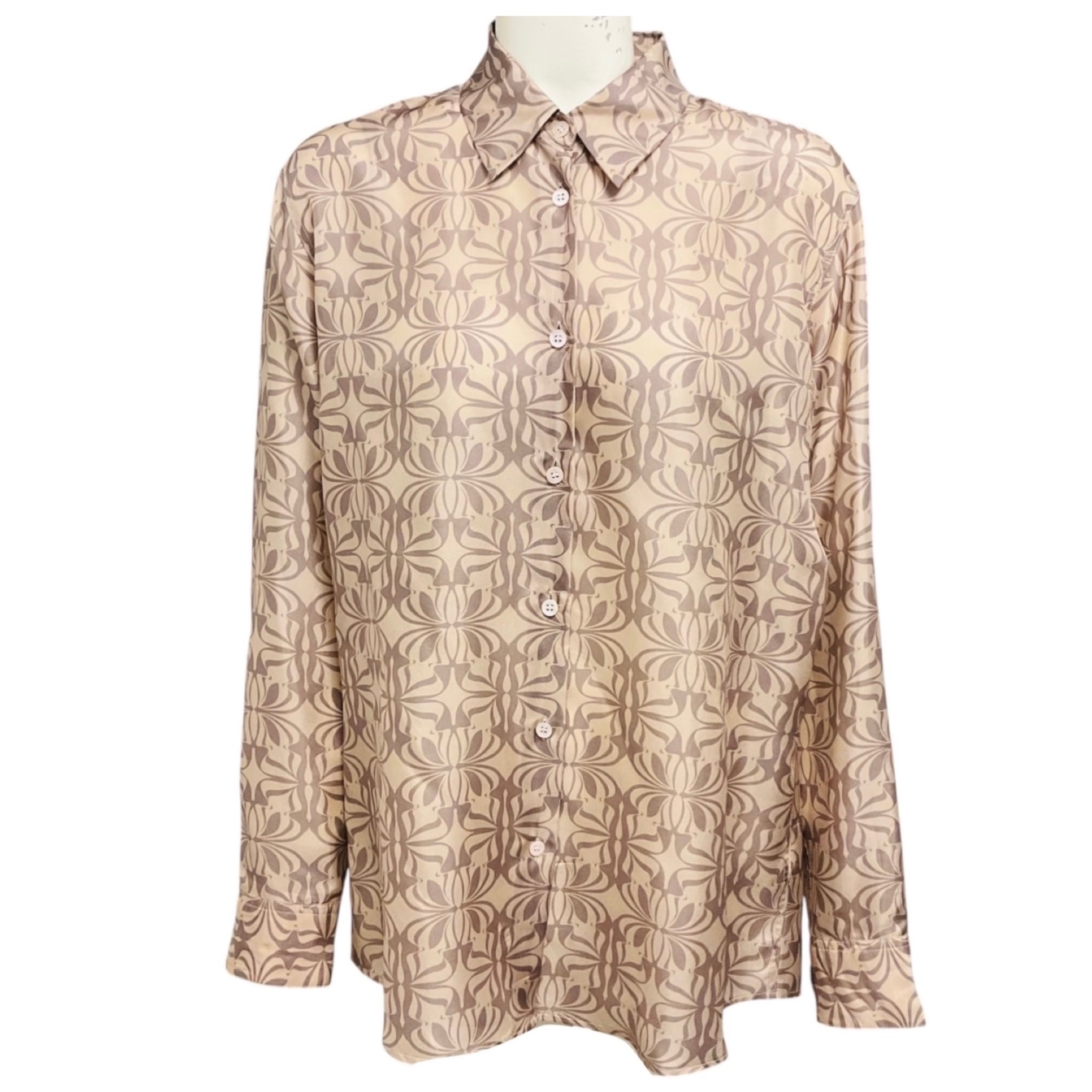 Dries Van Noten Blush Pink / Mauve Printed Button Front Silk Blouse