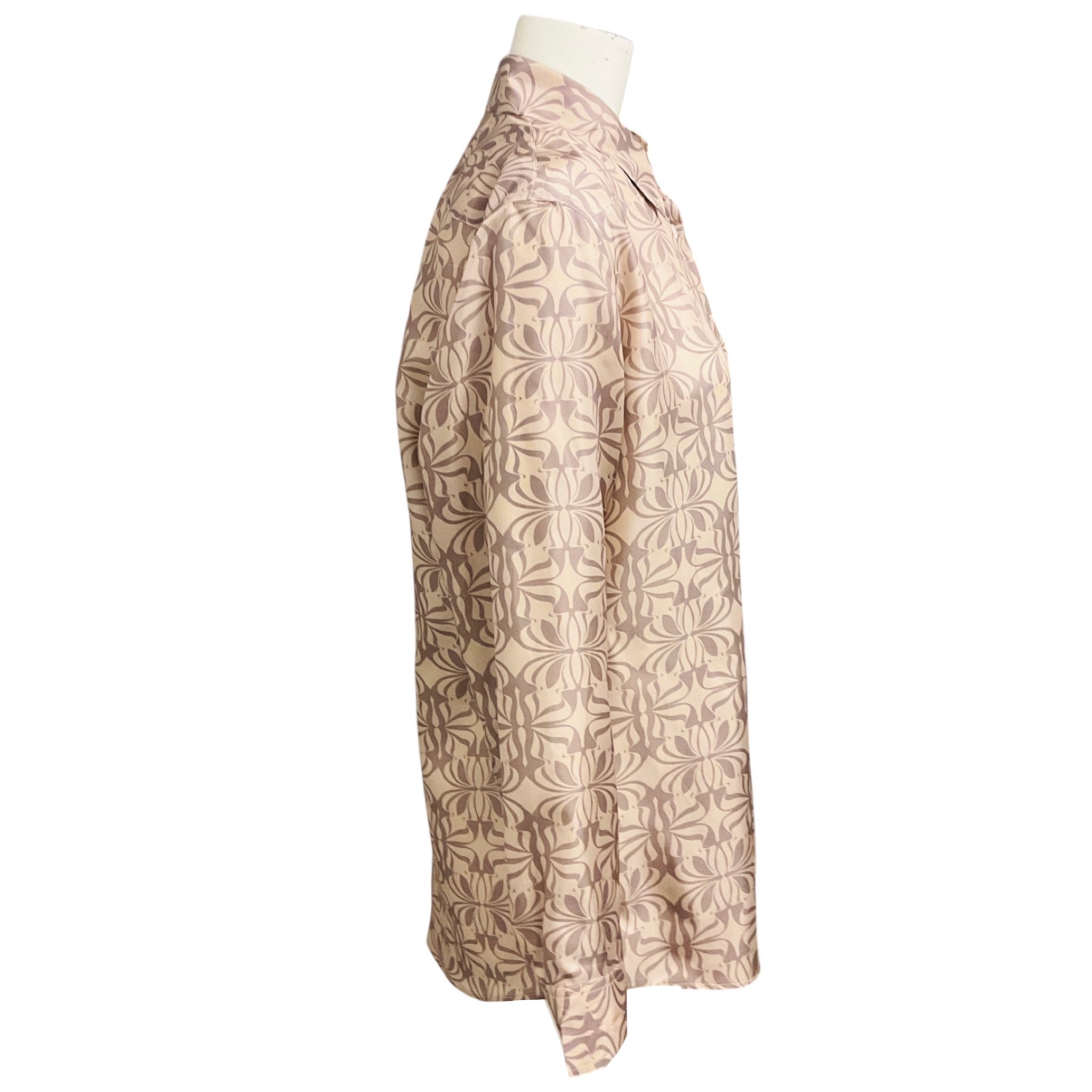 Dries Van Noten Blush Pink / Mauve Printed Button Front Silk Blouse