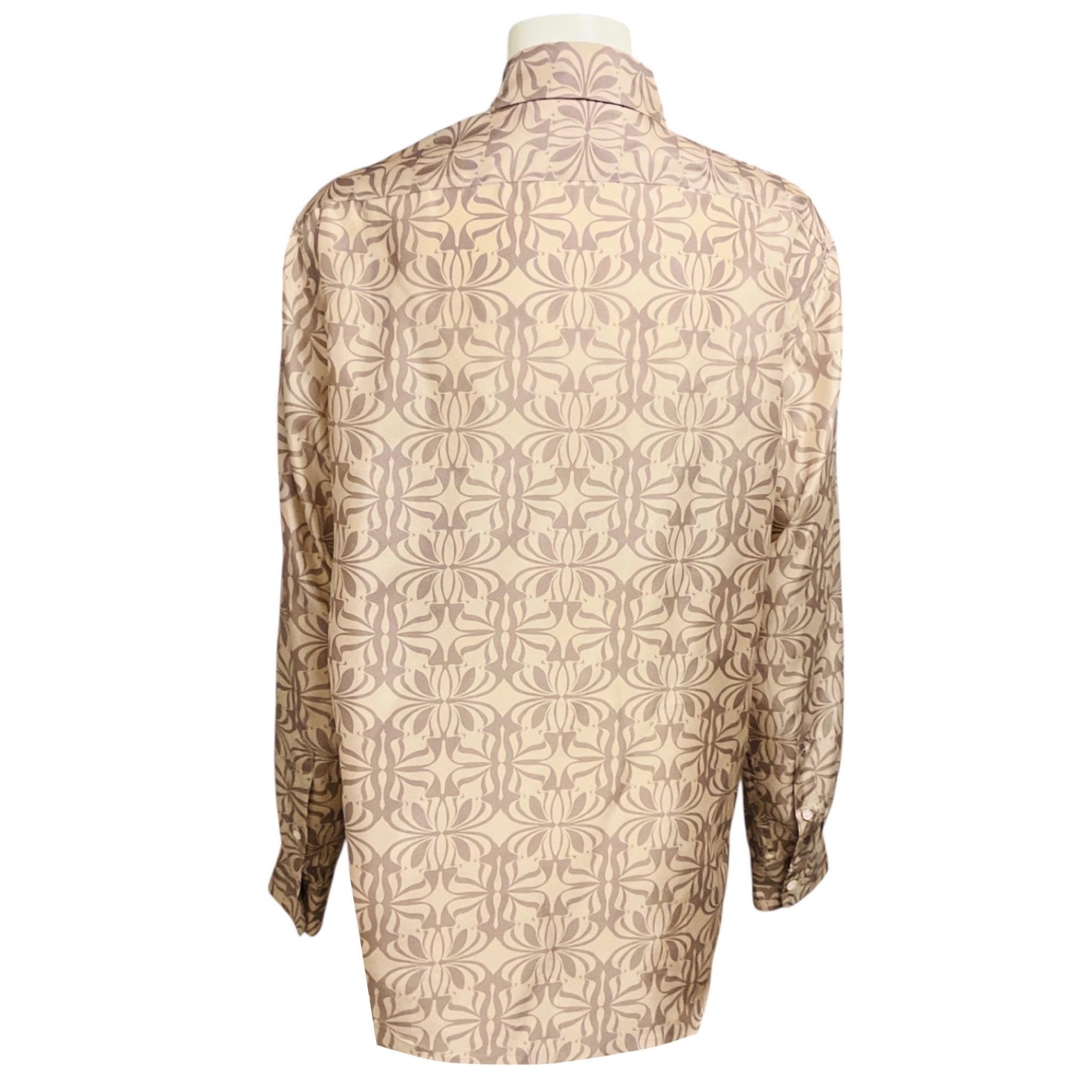 Dries Van Noten Blush Pink / Mauve Printed Button Front Silk Blouse