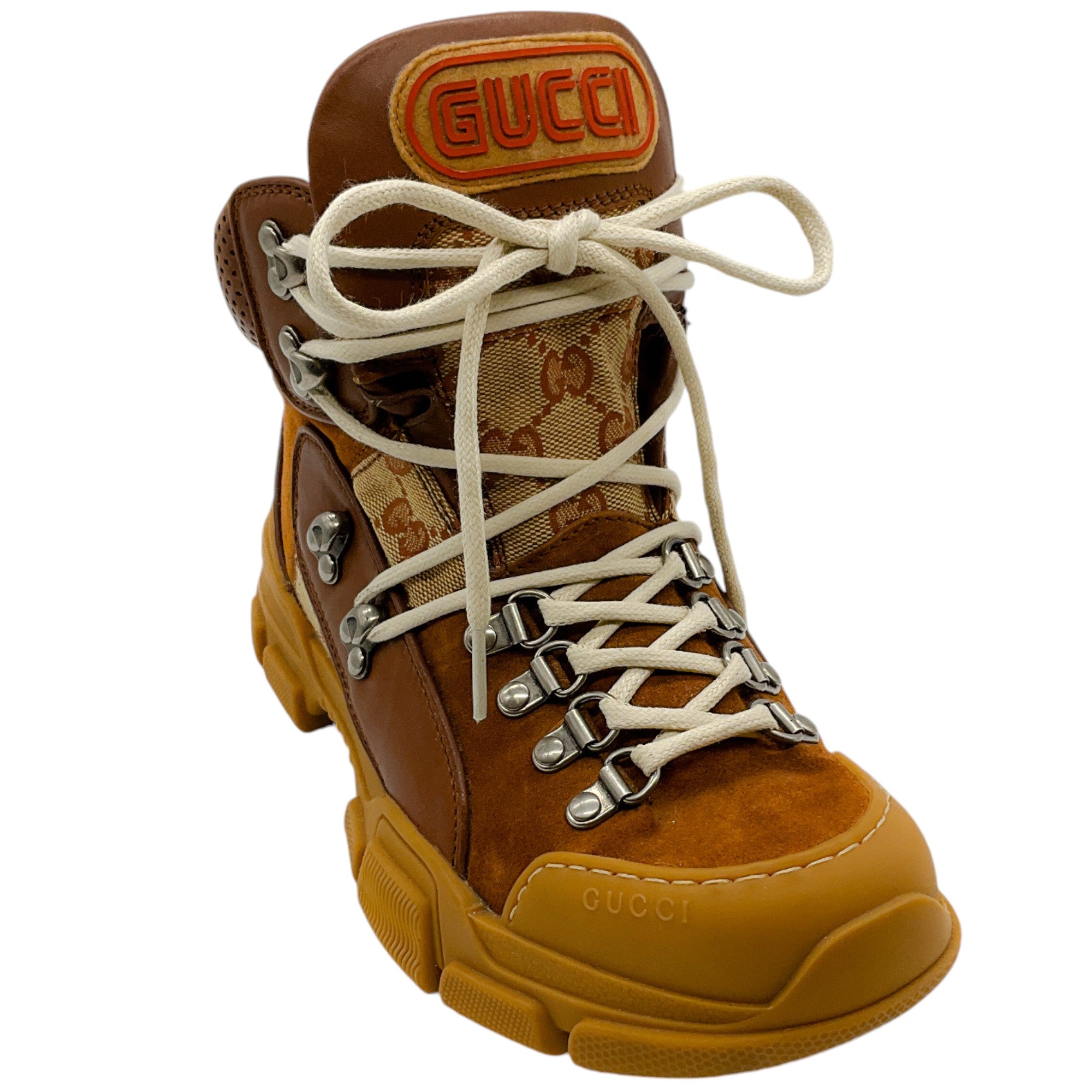 Gucci Brown Suede Logo Flashtrek Hiking Boots