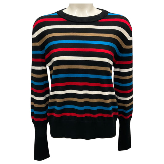 Akris Punto Black Multi Striped Wool Knit Pullover Sweater