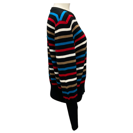 Akris Punto Black Multi Striped Wool Knit Pullover Sweater