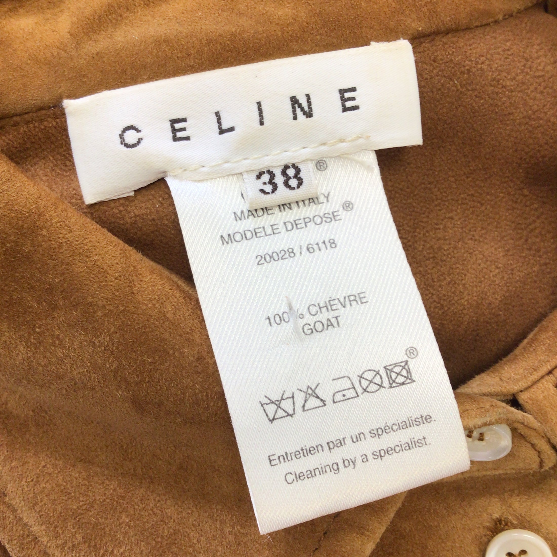 Celine Tan Vintage Ruffled Cuff Button-Front Goatskin Suede Leather Jacket