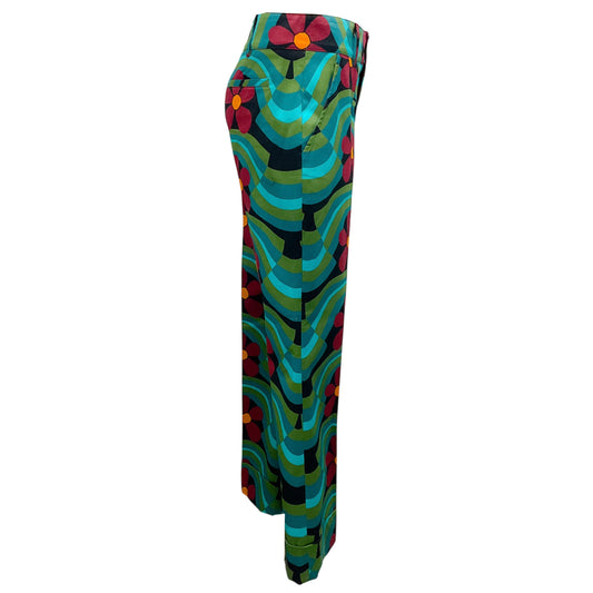 La DoubleJ Blue / Green Multi Hendrix Floral-print Flared Trousers