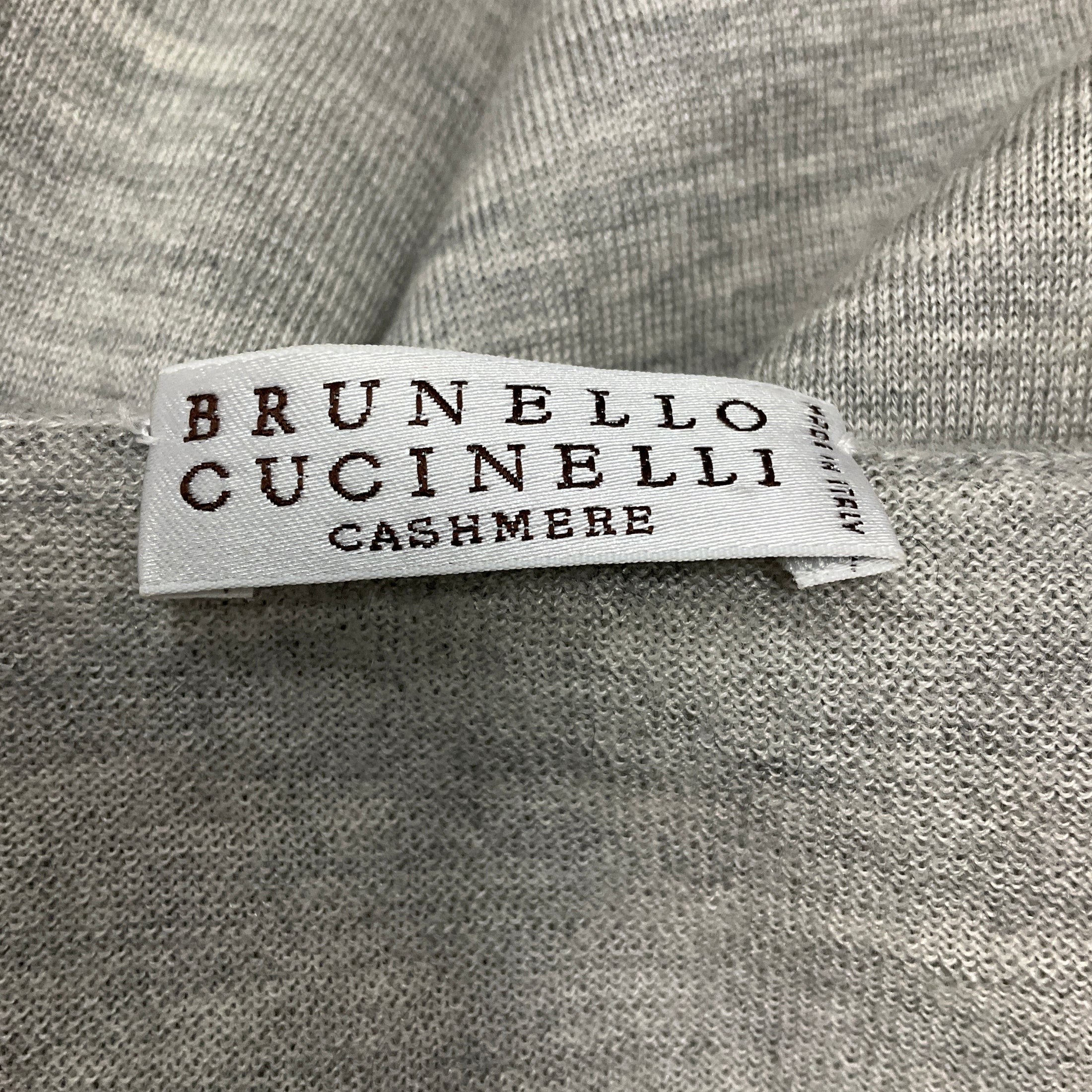 Brunello Cucinelli Grey Cashmere and Silk Fine Knit Sweater