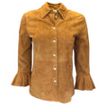 Load image into Gallery viewer, Celine Tan Vintage Ruffled Cuff Button-Front Goatskin Suede Leather Jacket
