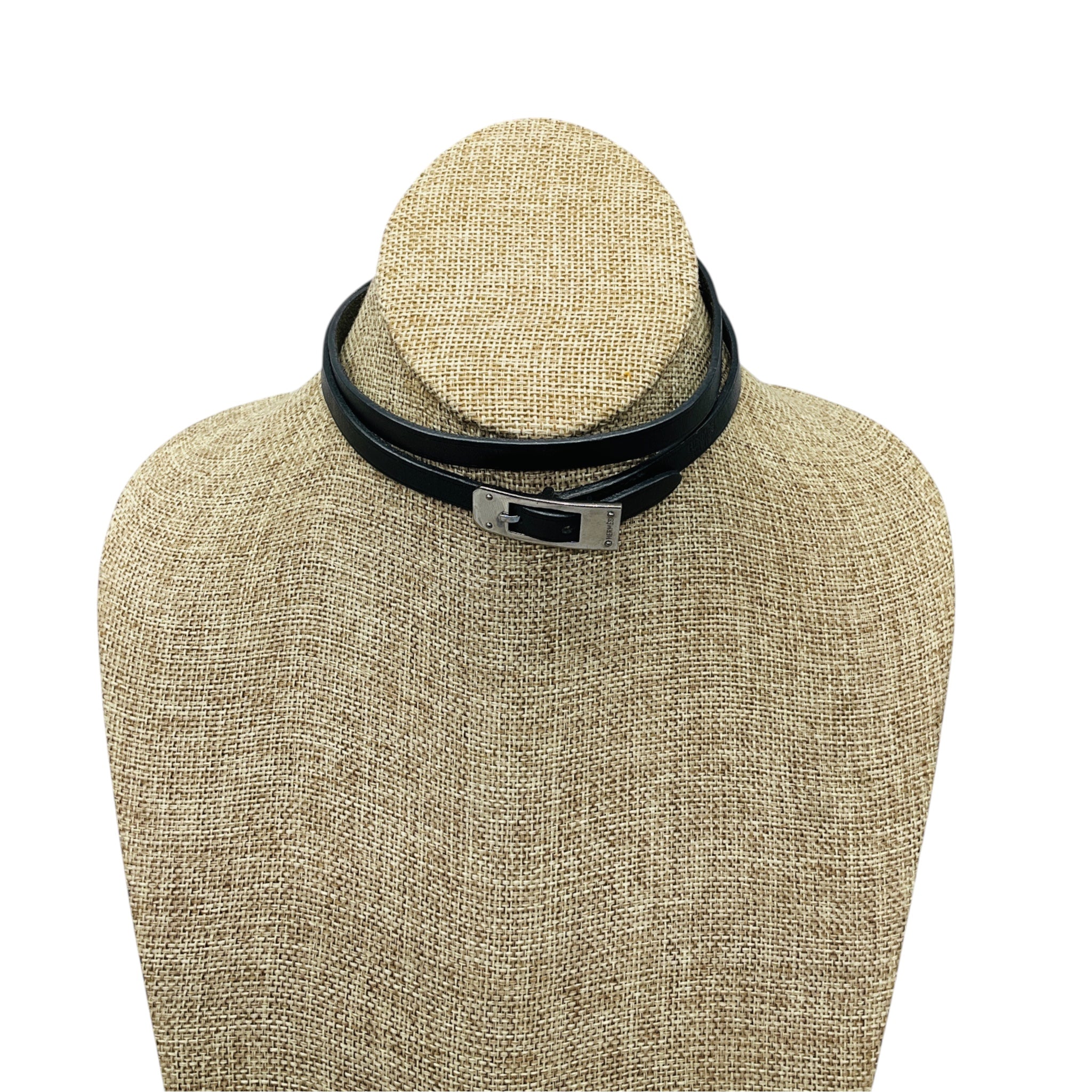 Hermes Black 2004 Leather Kelly Ardion Bracelet / Choker Necklace