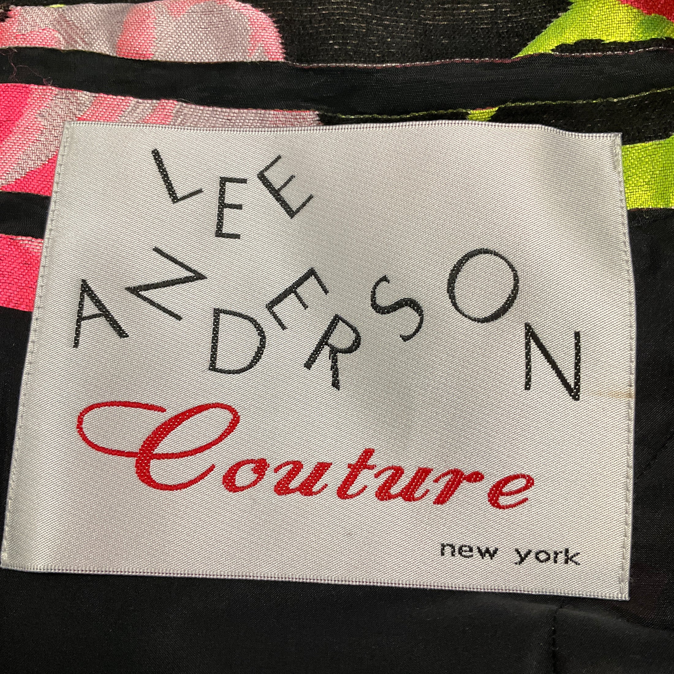 Lee Anderson Couture Black / Pink / Green Multi Floral Printed Striped Cocktail Dress