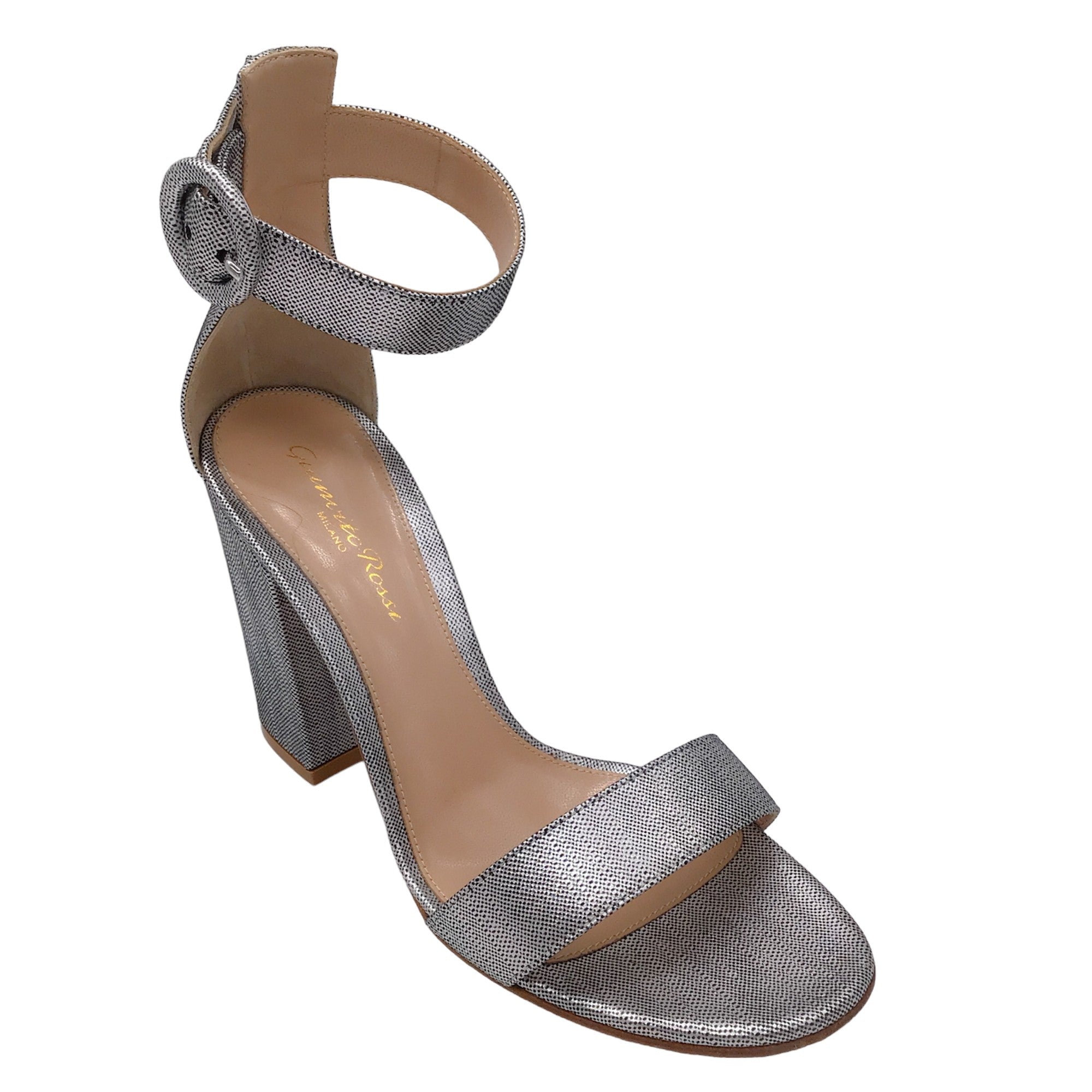 Gianvito Rossi Silver Metallic Ankle Strap Sandals