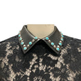 Load image into Gallery viewer, Valentino Black Long Sleeved Lace Dress with Rockstud and Turquoise Stone Embellished Leather Collar
