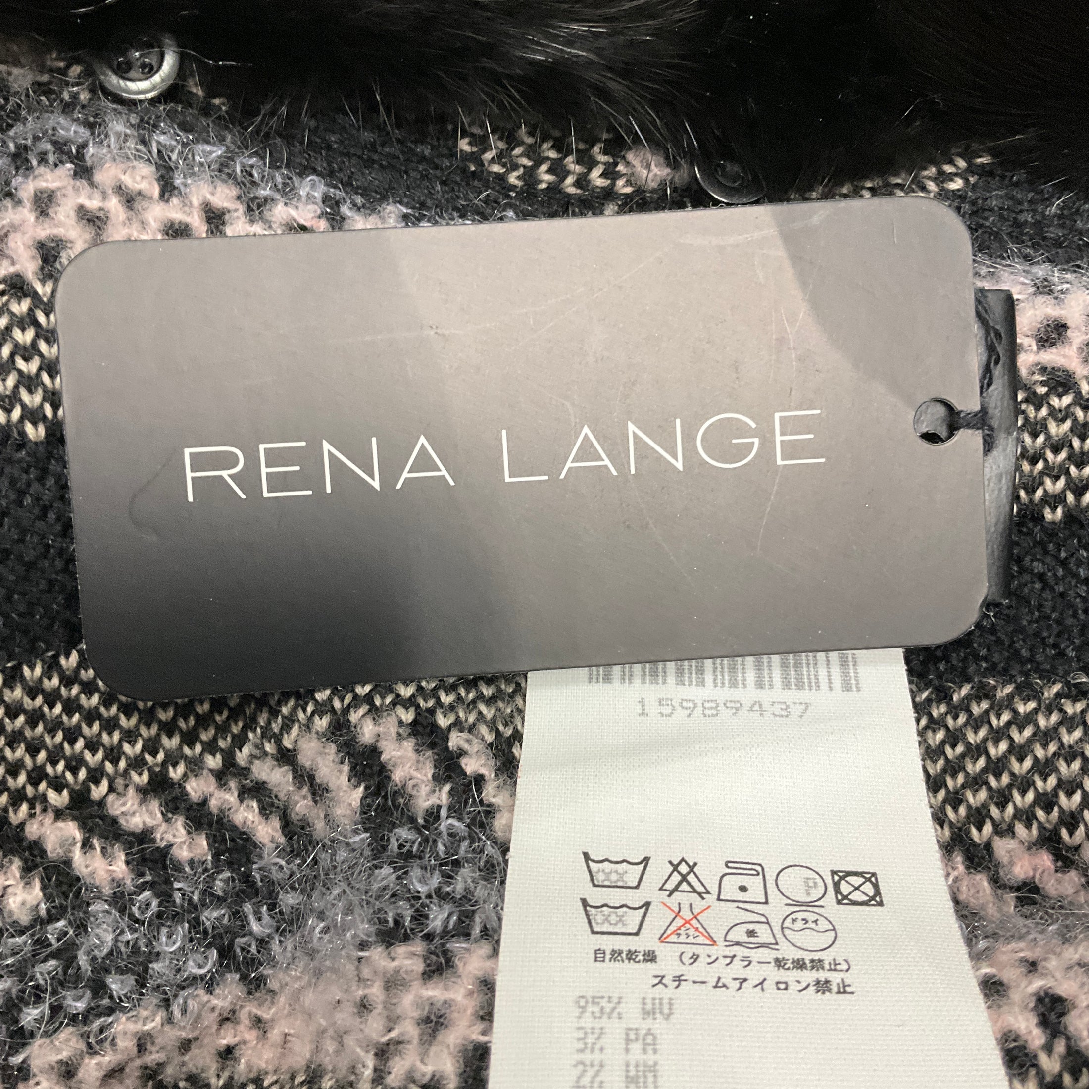 Rena Lange Slate / Black Multi Mink Fur Trimmed Wool Knit Cardigan Sweater