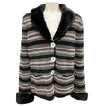 Load image into Gallery viewer, Rena Lange Slate / Black Multi Mink Fur Trimmed Wool Knit Cardigan Sweater
